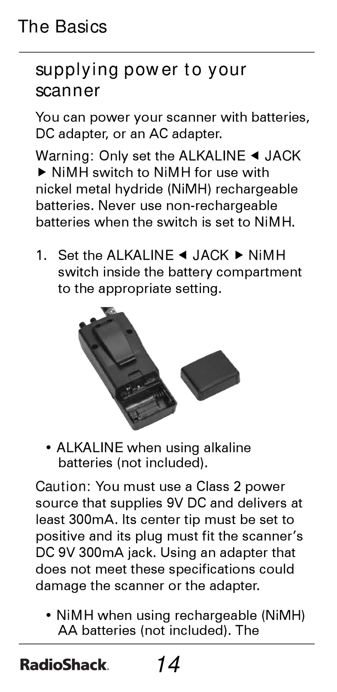 Radio Shack PRO-528 manual Basics Supplying power to your scanner 