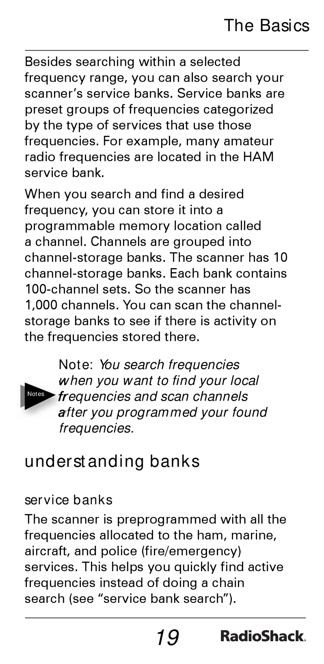 Radio Shack PRO-528 manual Understanding banks, Service banks 