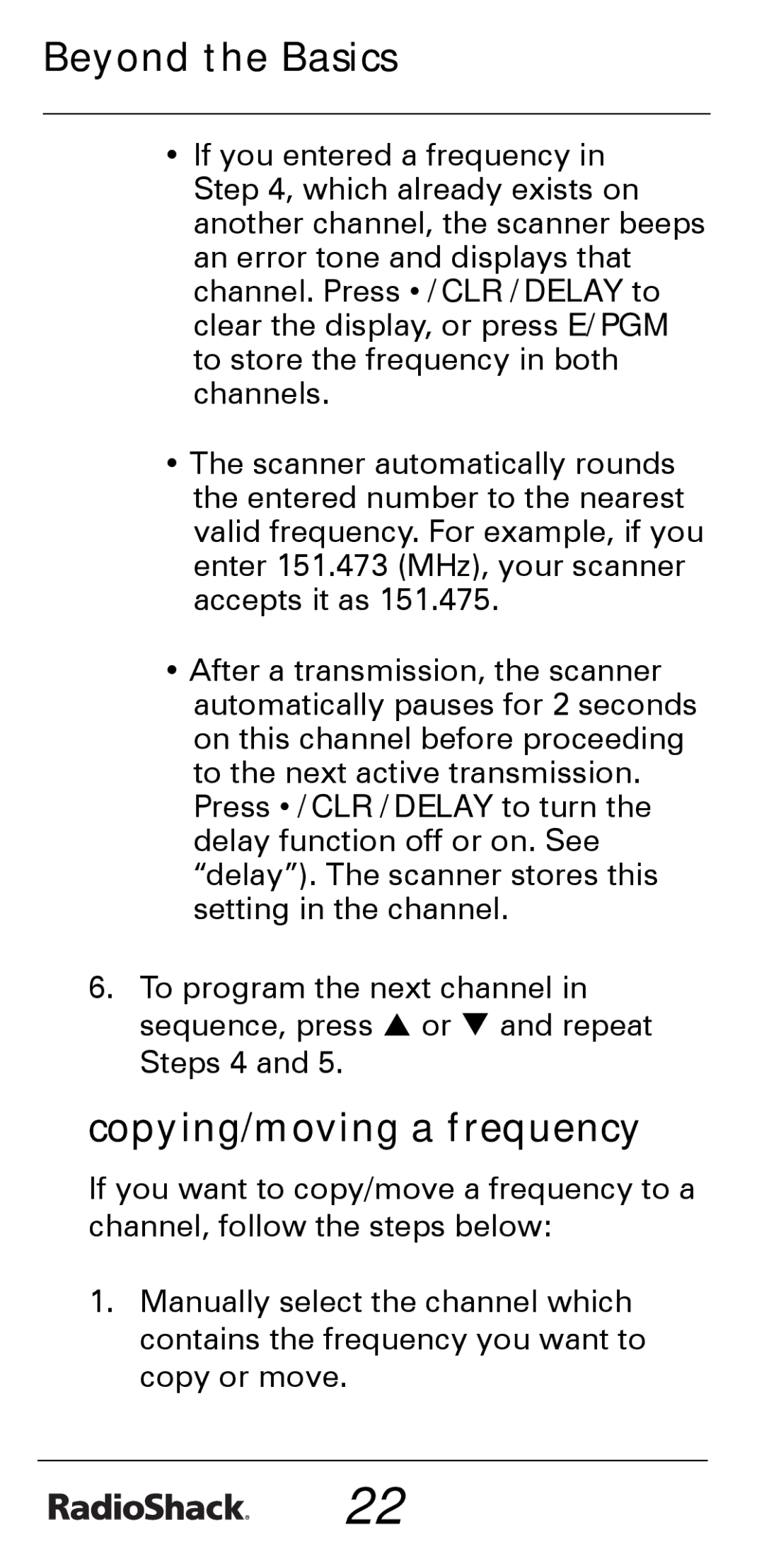 Radio Shack PRO-528 manual Beyond the Basics, Copying/moving a frequency 