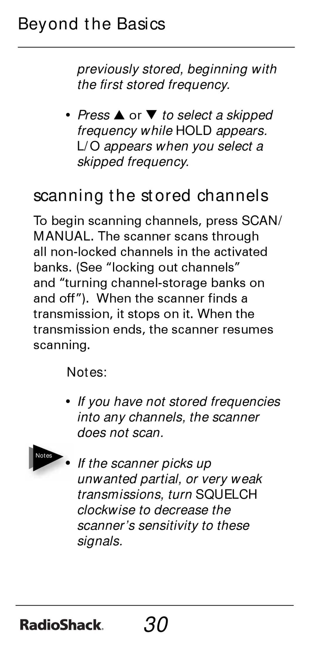 Radio Shack PRO-528 manual Scanning the stored channels 