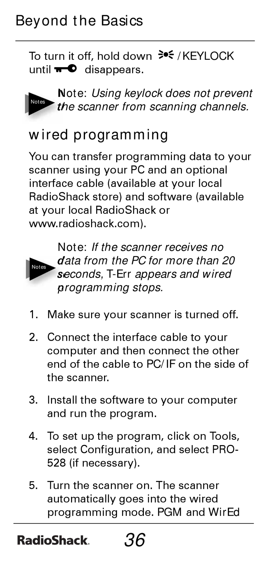 Radio Shack PRO-528 manual Wired programming 