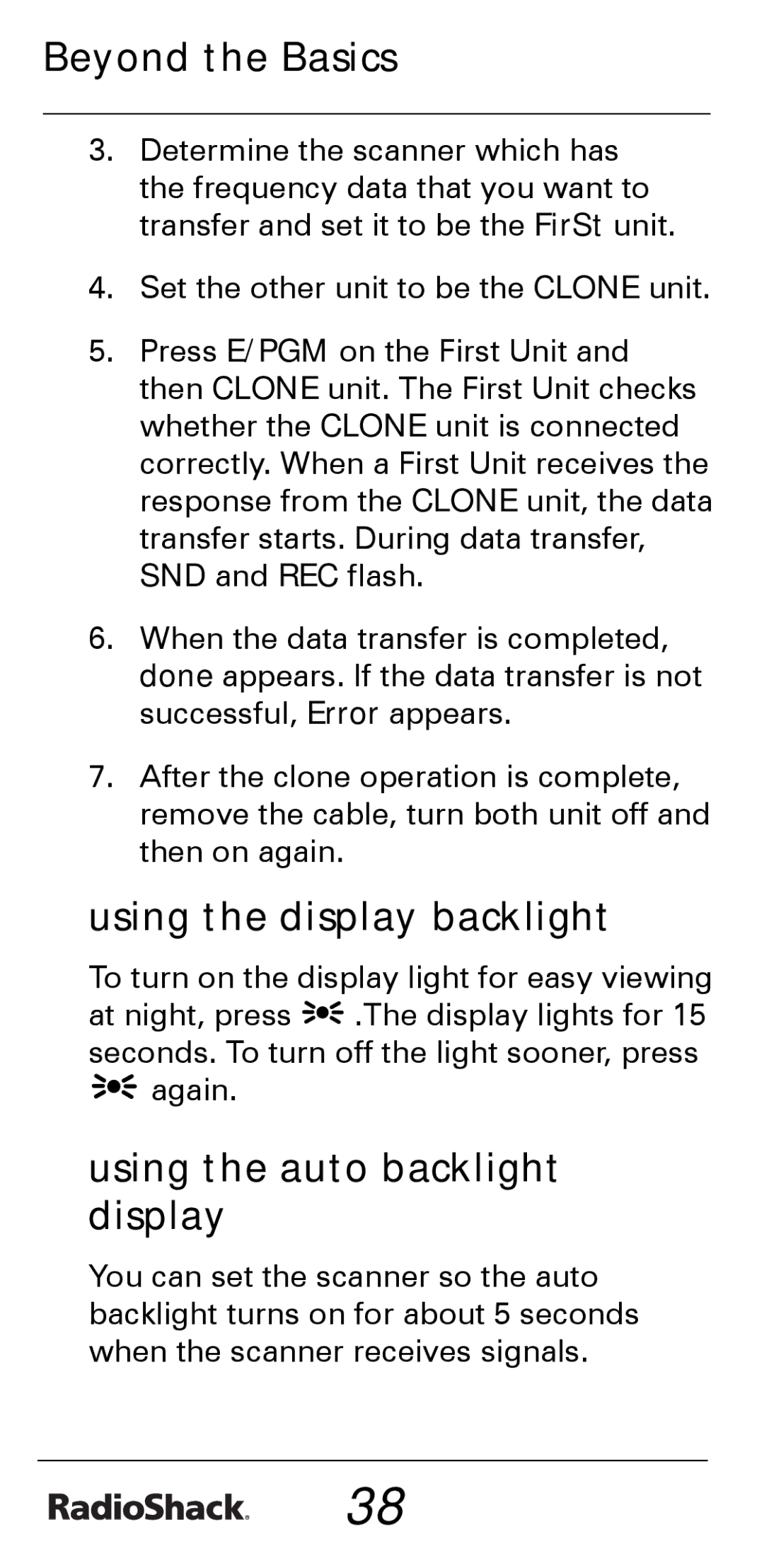 Radio Shack PRO-528 manual Using the display backlight, Using the auto backlight display 