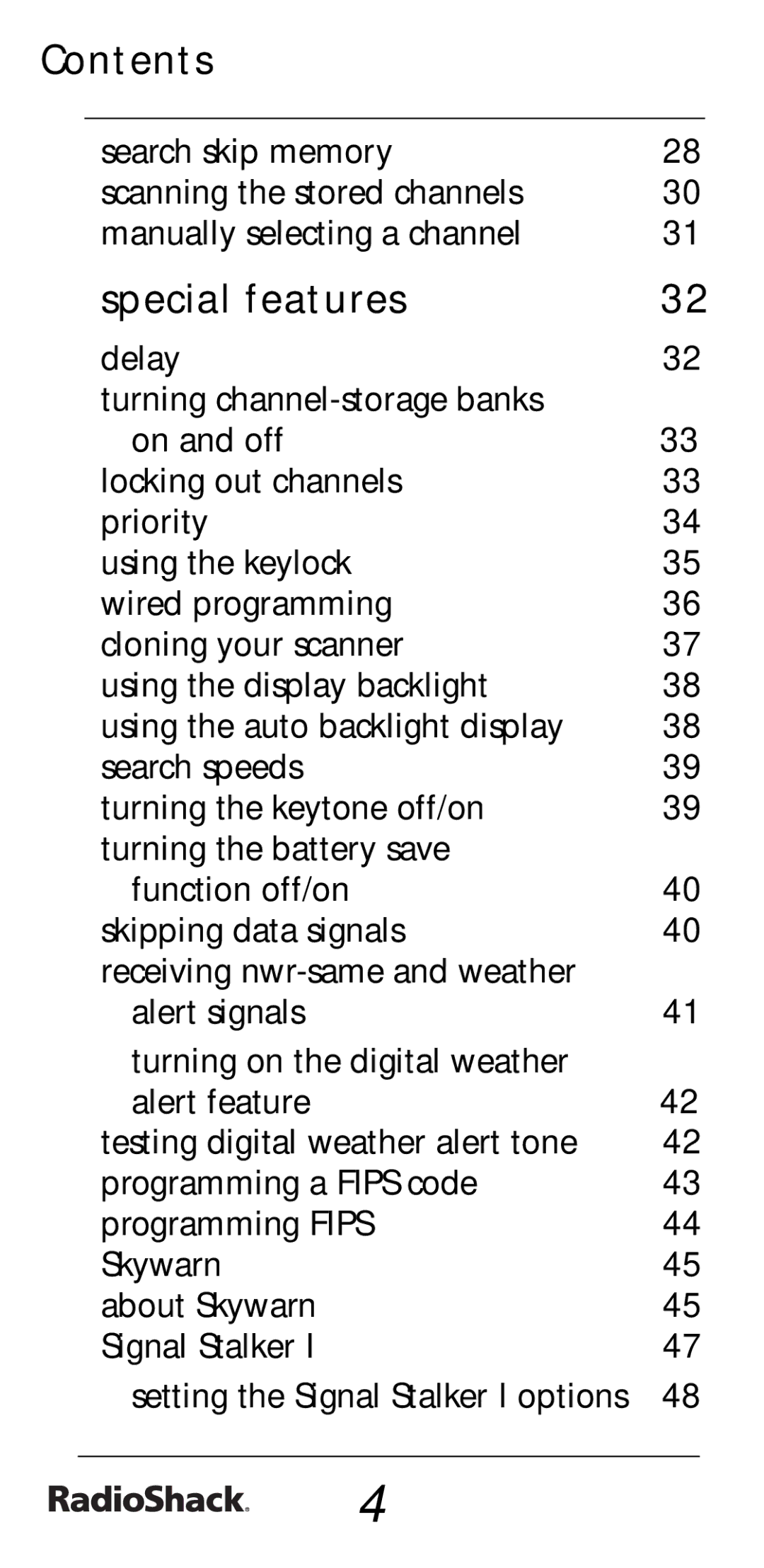 Radio Shack PRO-528 manual Special features 