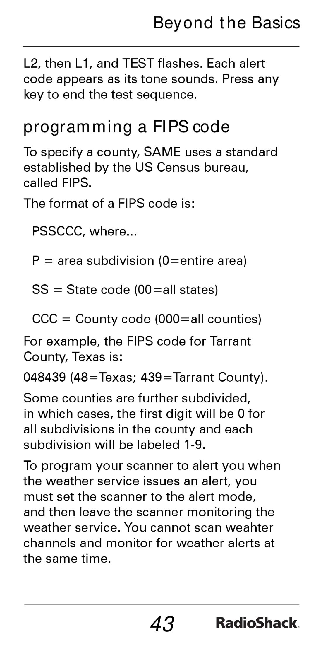 Radio Shack PRO-528 manual Programming a Fips code 