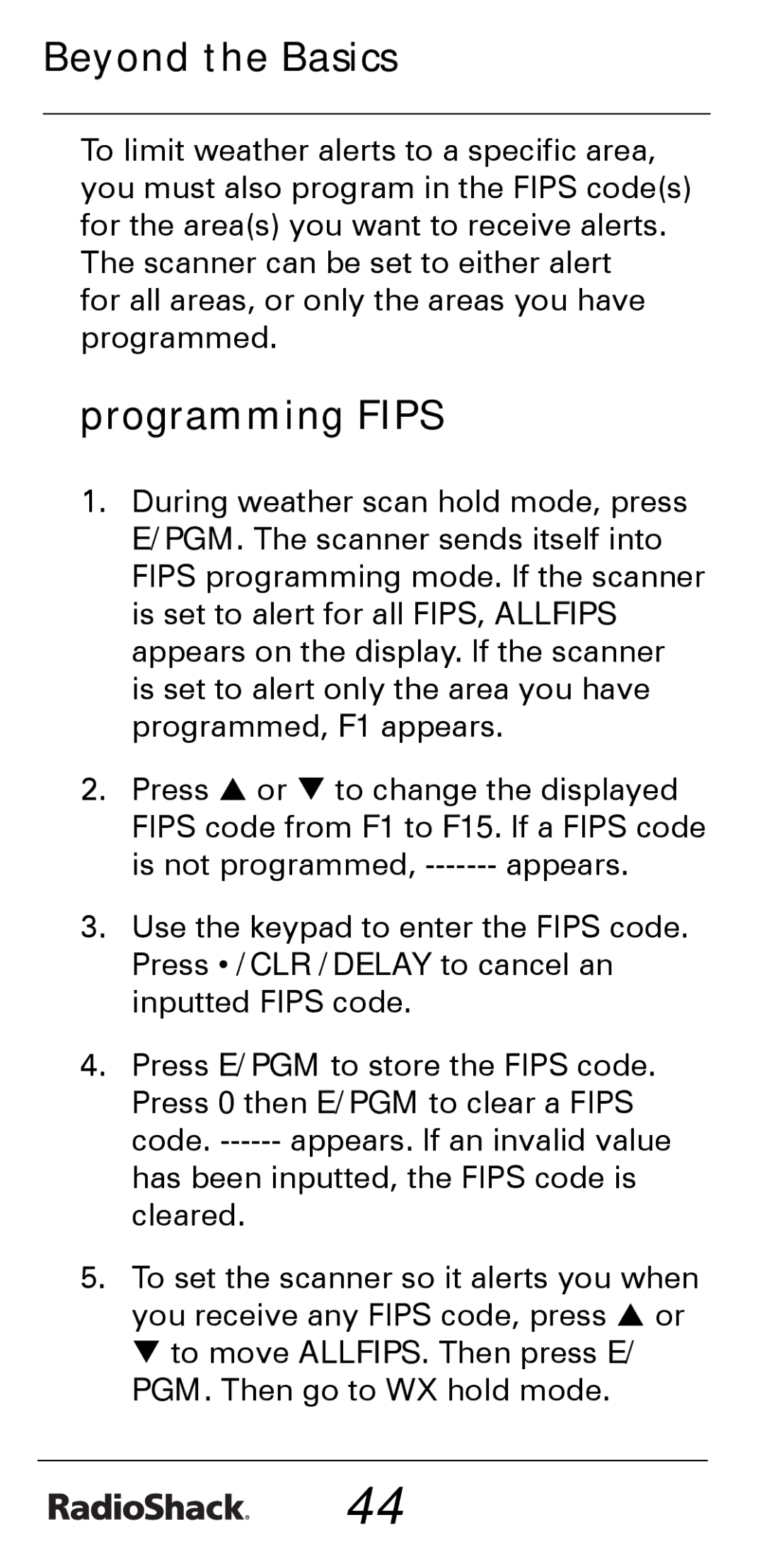 Radio Shack PRO-528 manual Programming Fips 