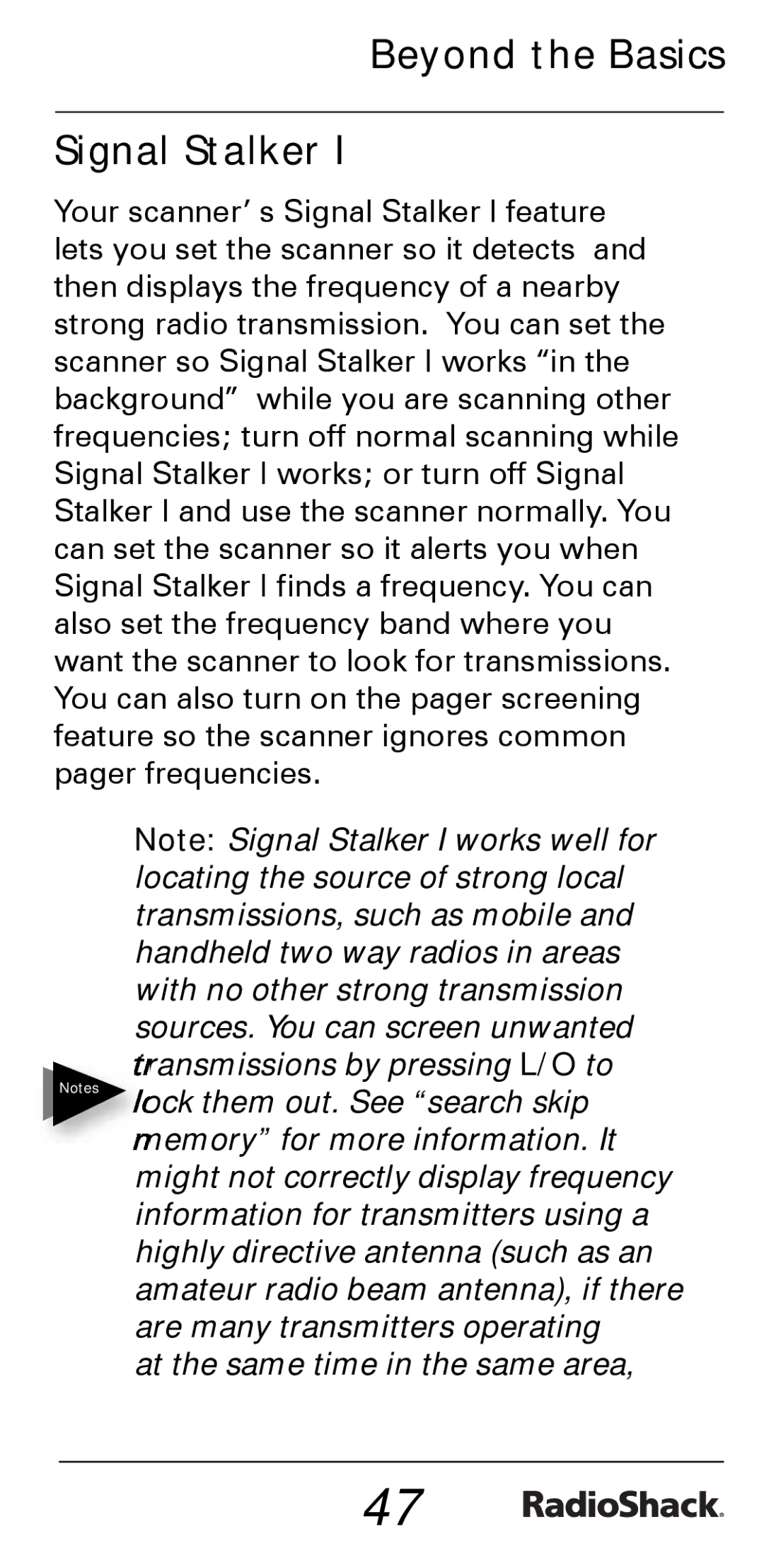 Radio Shack PRO-528 manual Beyond the Basics Signal Stalker 