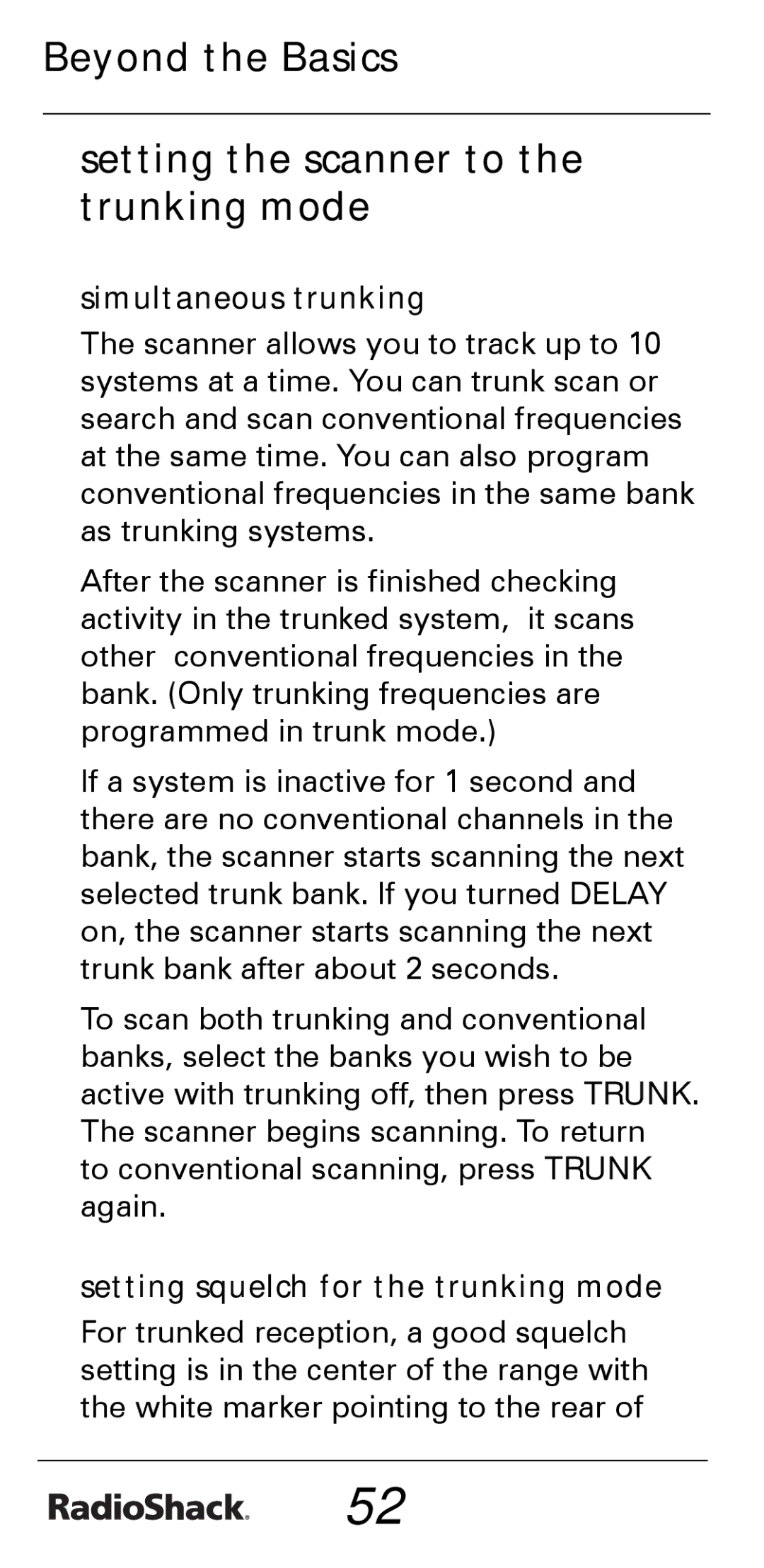 Radio Shack PRO-528 manual Beyond the Basics Setting the scanner to the trunking mode, Simultaneous trunking 