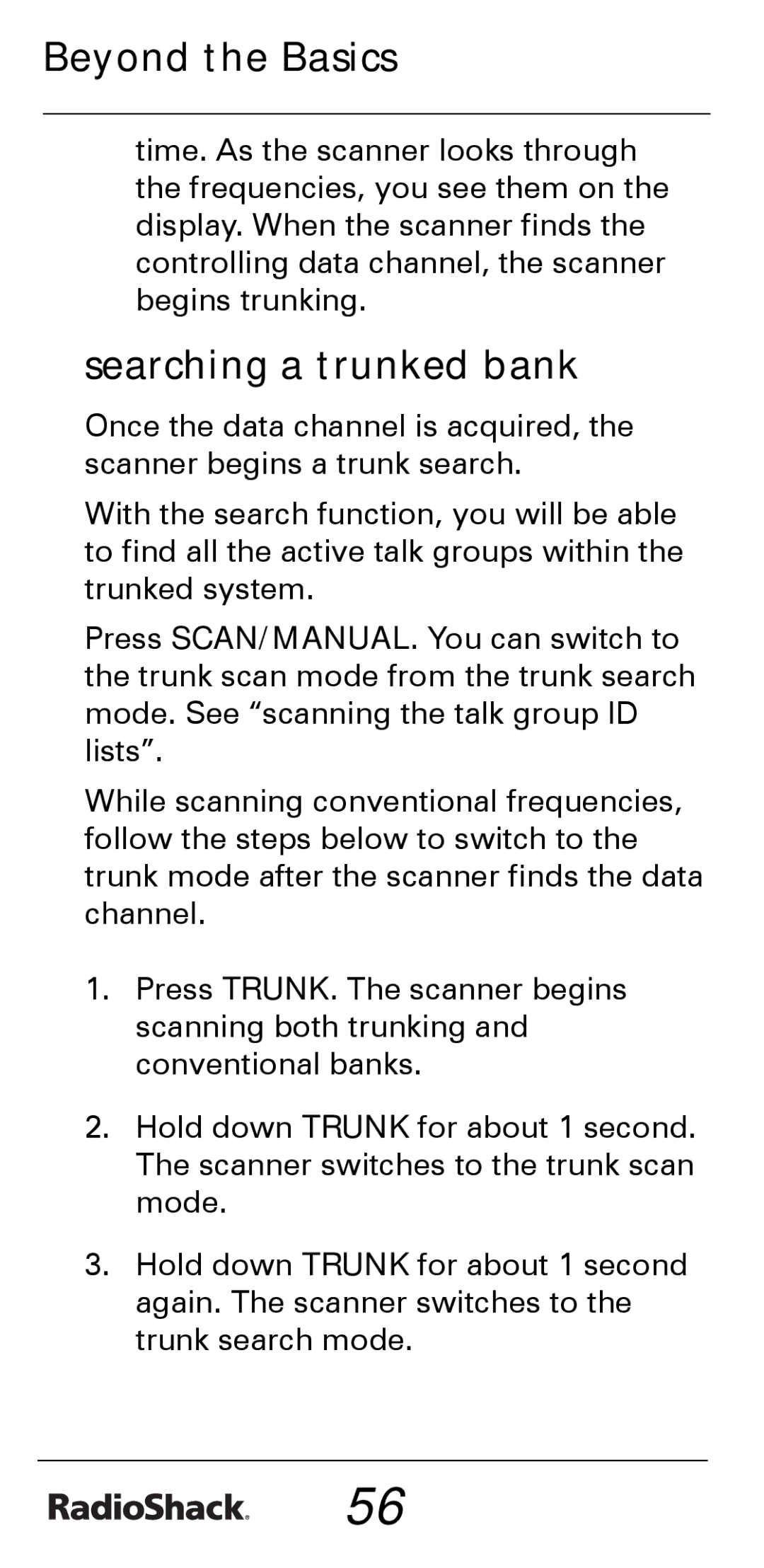 Radio Shack PRO-528 manual Searching a trunked bank 