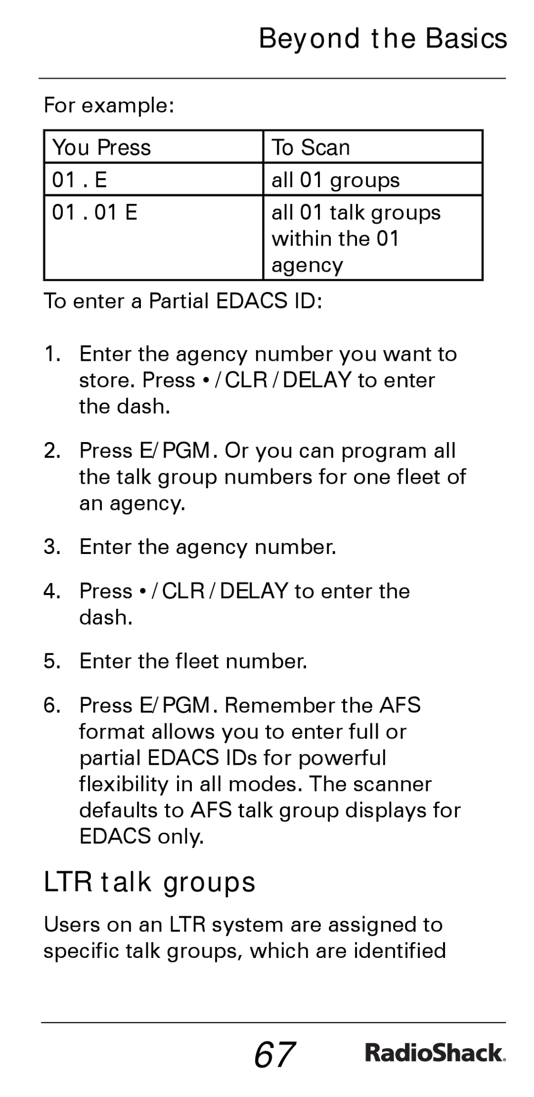 Radio Shack PRO-528 manual LTR talk groups, You Press To Scan 