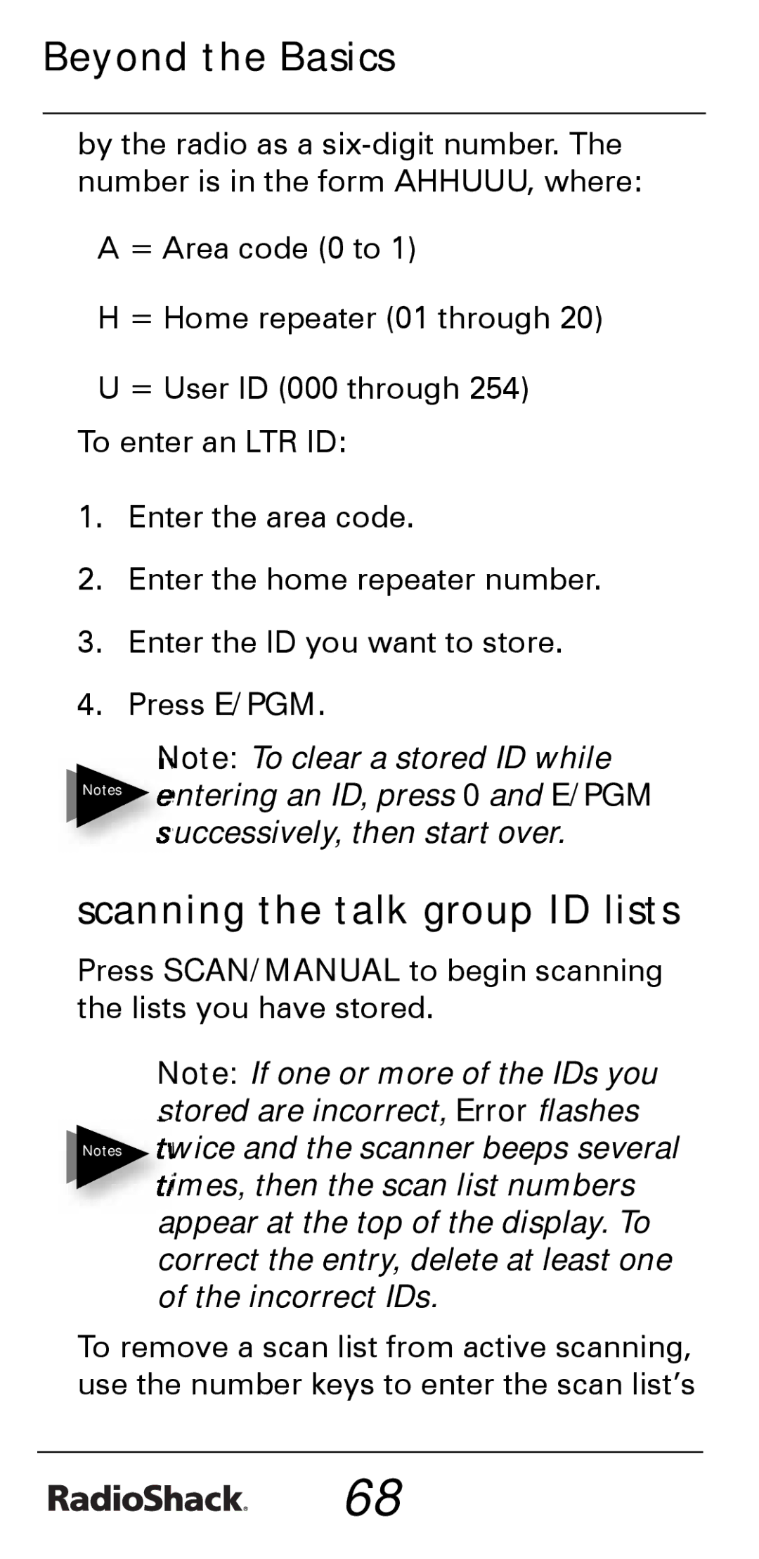 Radio Shack PRO-528 manual Beyond the Basics, Scanning the talk group ID lists 