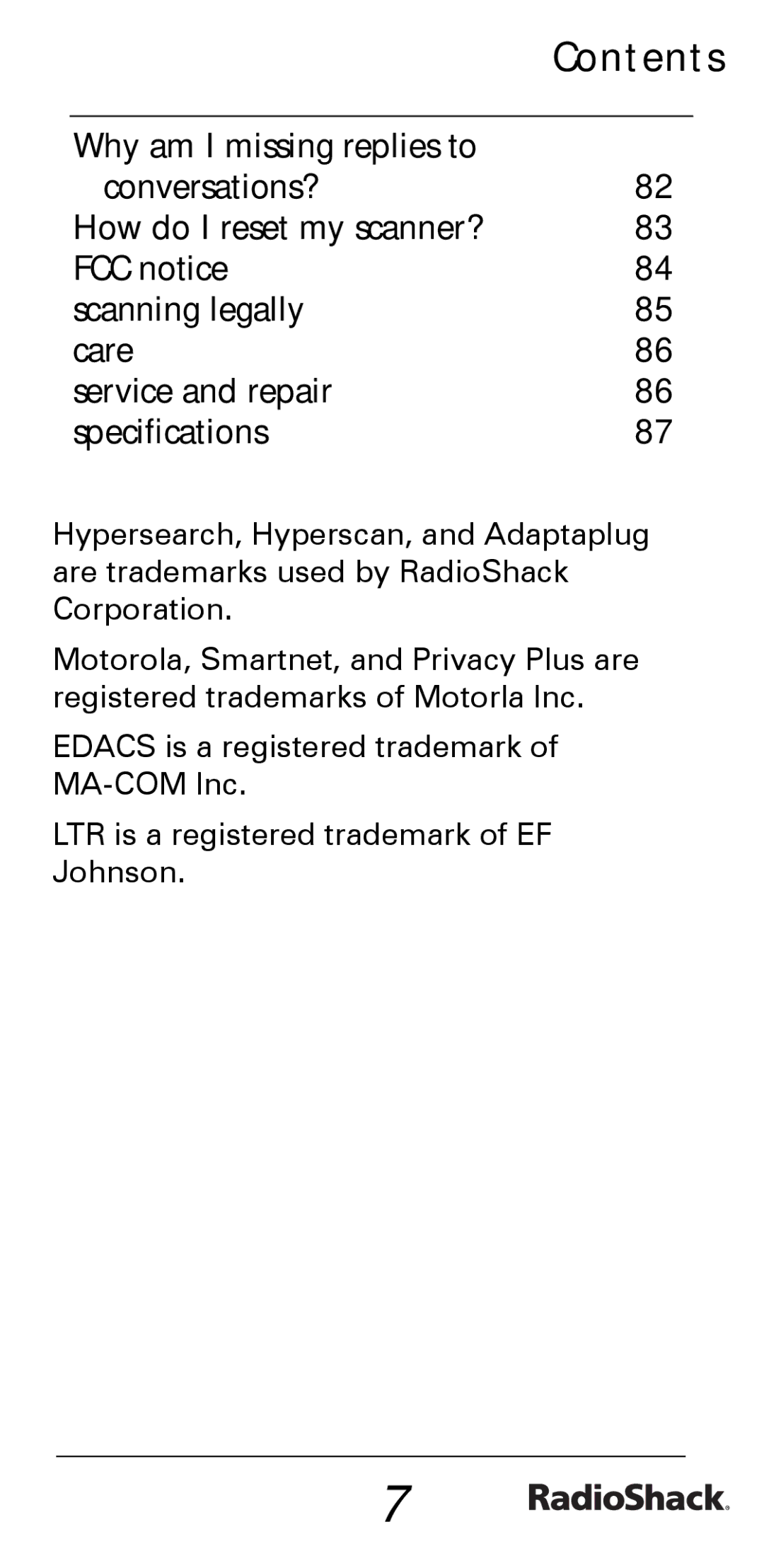 Radio Shack PRO-528 manual Contents 