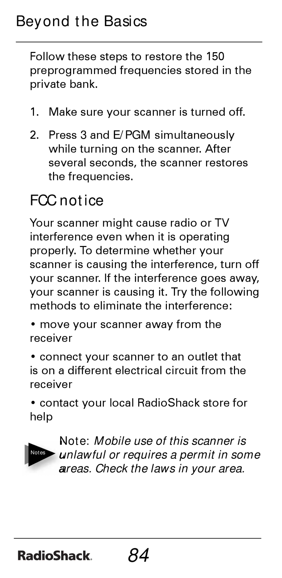 Radio Shack PRO-528 manual FCC notice 