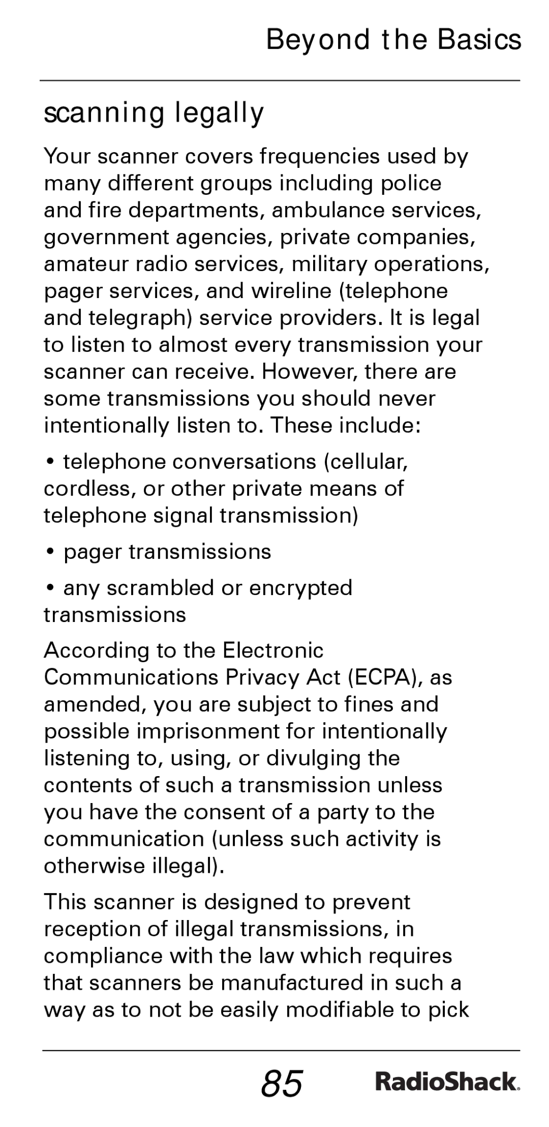 Radio Shack PRO-528 manual Beyond the Basics Scanning legally 