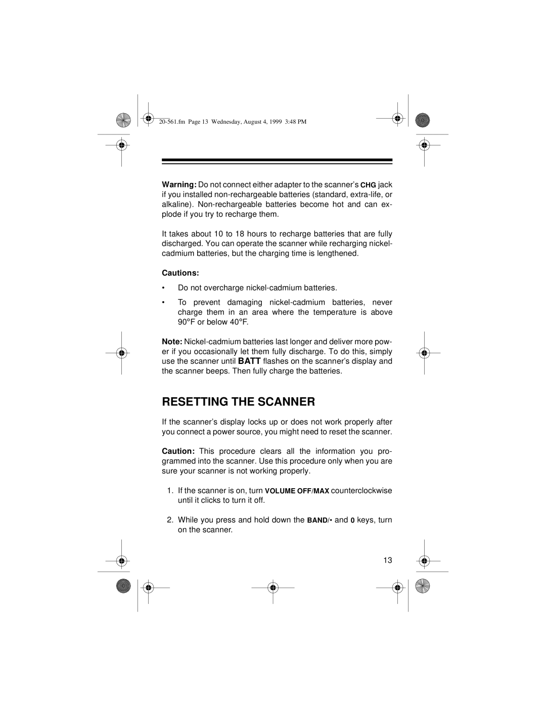 Radio Shack PRO-63 owner manual Resetting the Scanner 