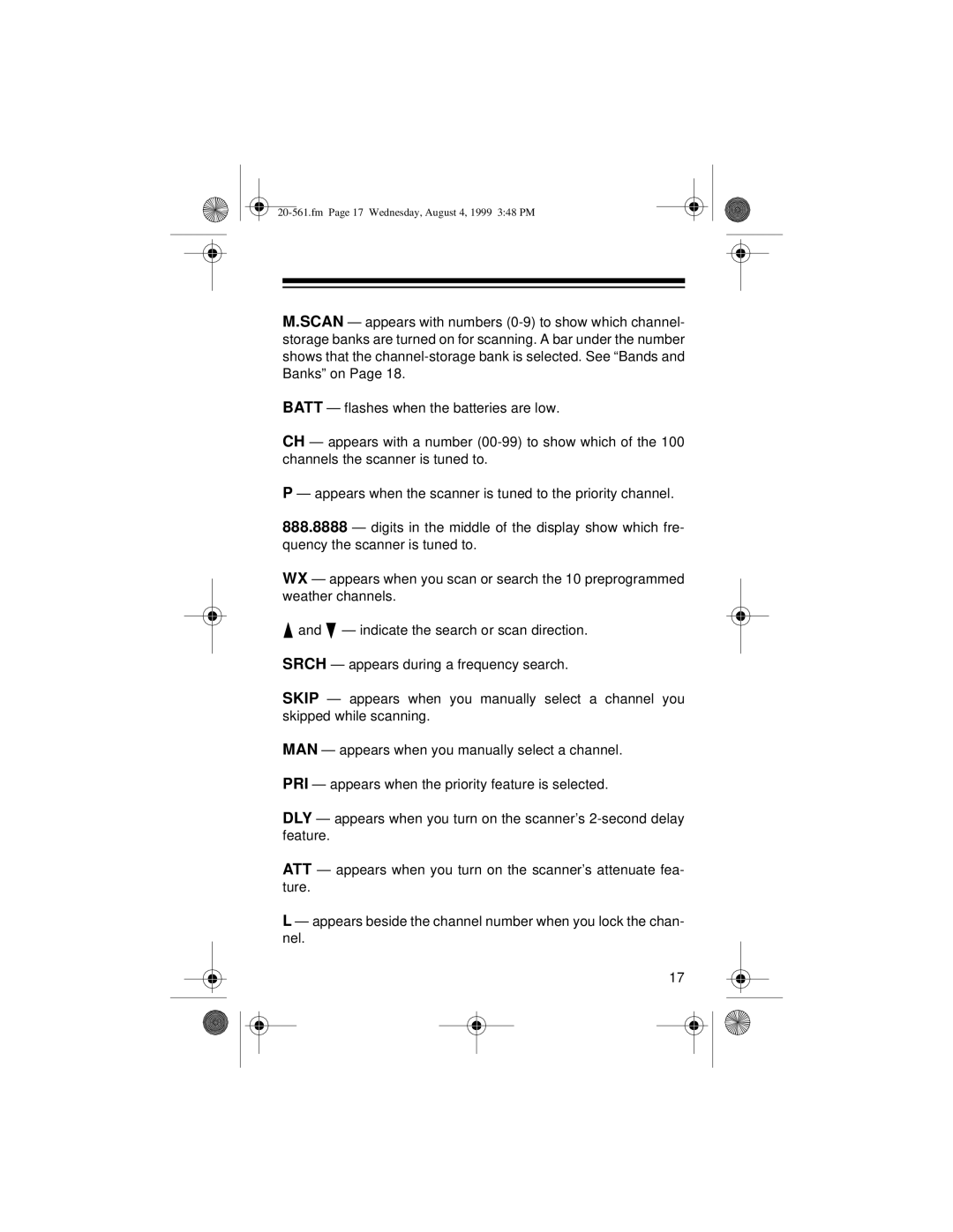 Radio Shack PRO-63 owner manual Fm Page 17 Wednesday, August 4, 1999 348 PM 