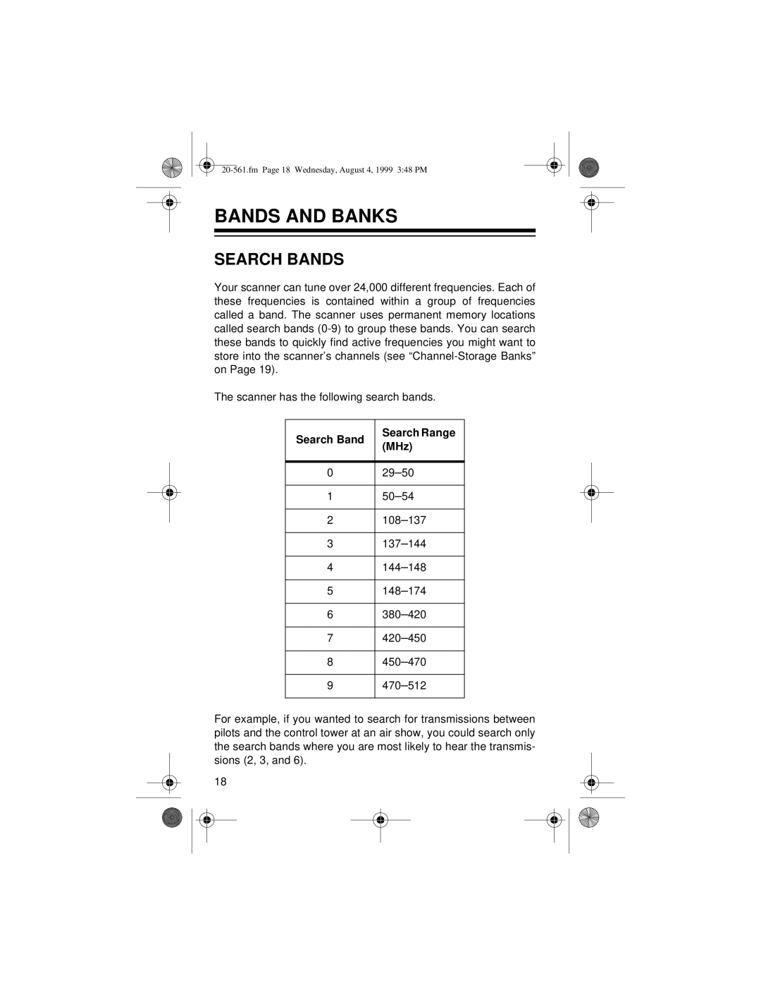 Radio Shack PRO-63 owner manual Bands and Banks, Search Bands 