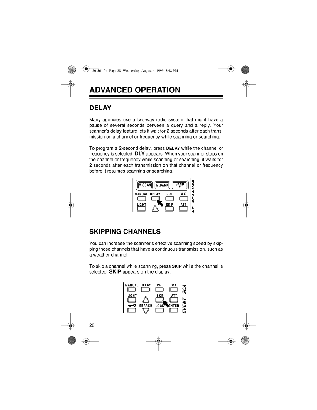 Radio Shack PRO-63 owner manual Advanced Operation, Delay, Skipping Channels 