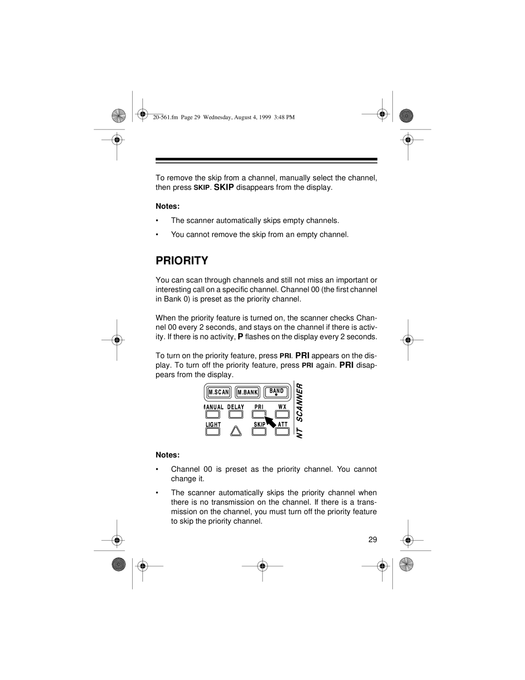 Radio Shack PRO-63 owner manual Priority 