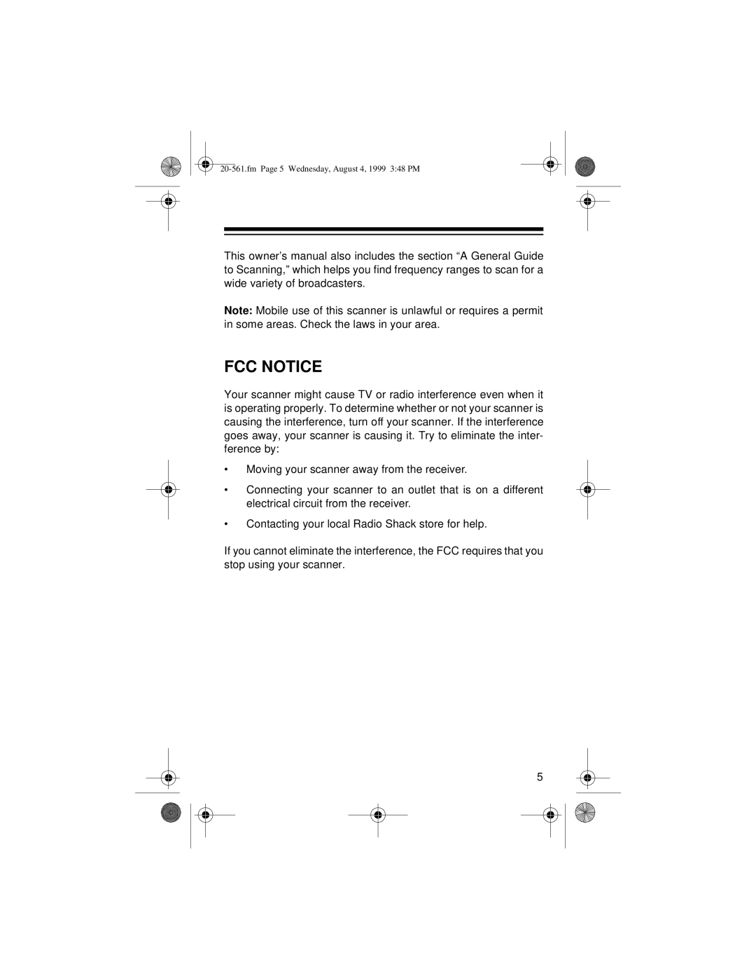 Radio Shack PRO-63 owner manual FCC Notice 