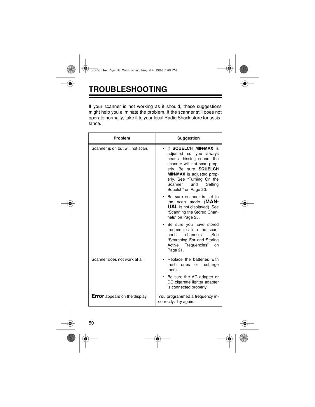 Radio Shack PRO-63 owner manual Troubleshooting, Sure Squelch 