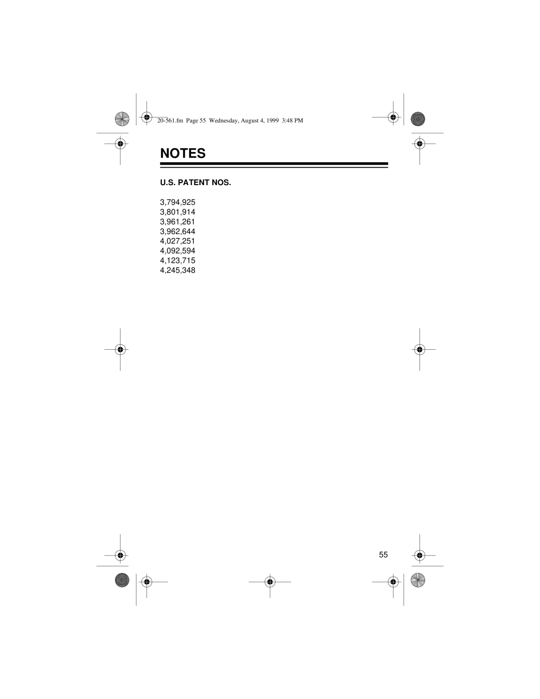 Radio Shack PRO-63 owner manual Patent NOS 