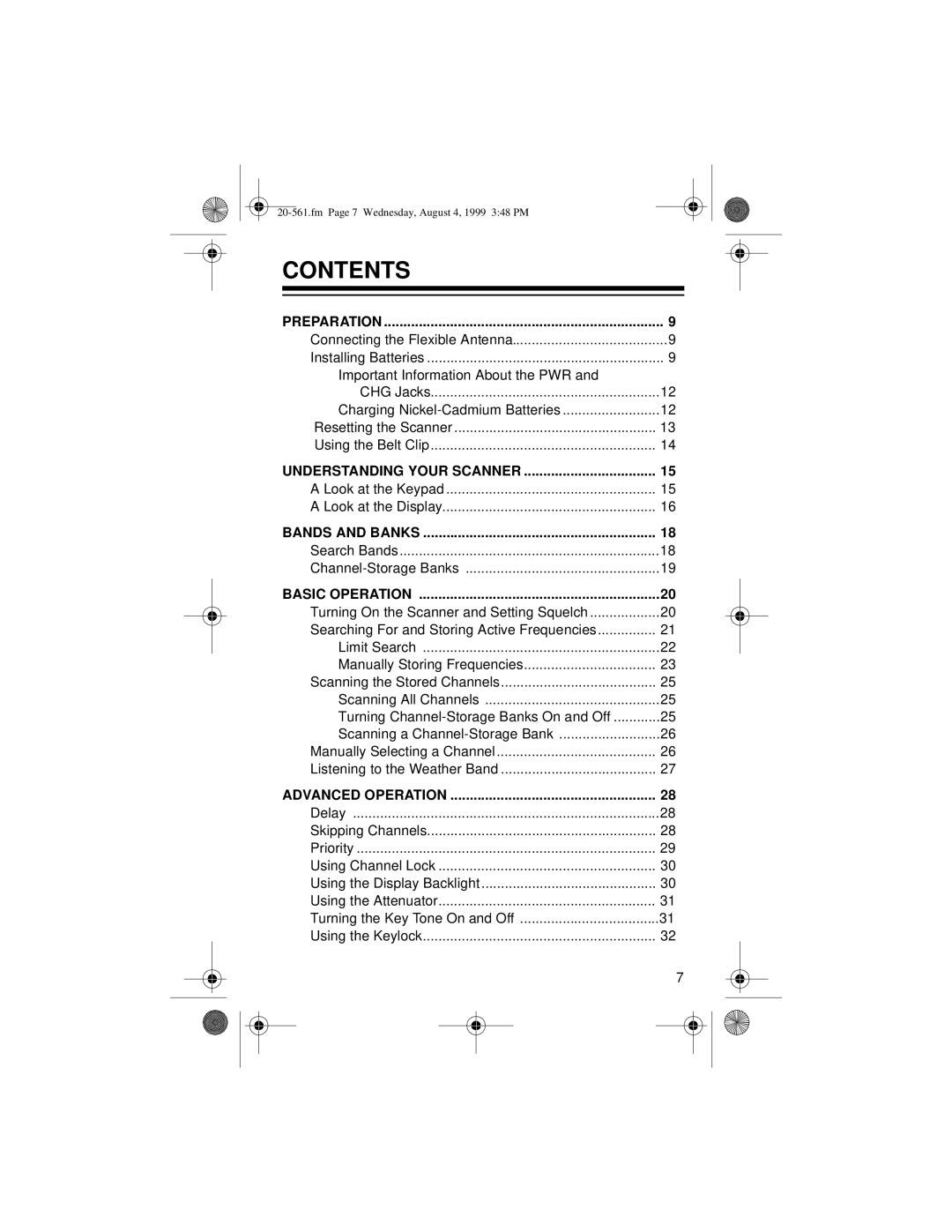 Radio Shack PRO-63 owner manual Contents 