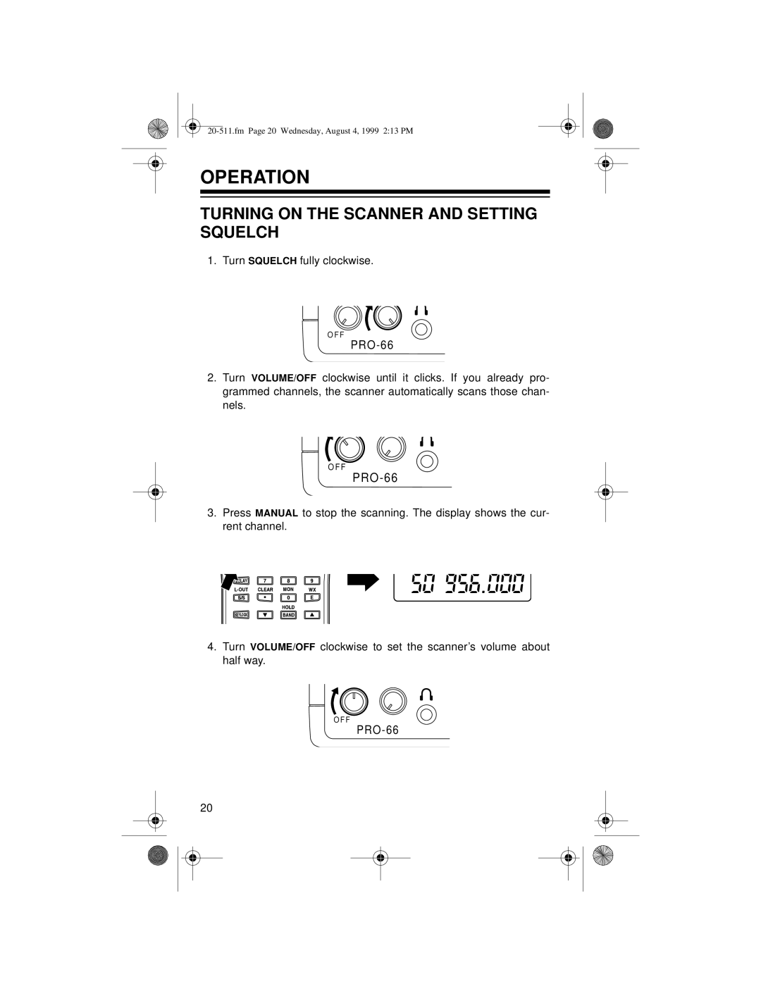 Radio Shack PRO-66 owner manual Operation, Turning on the Scanner and Setting Squelch 