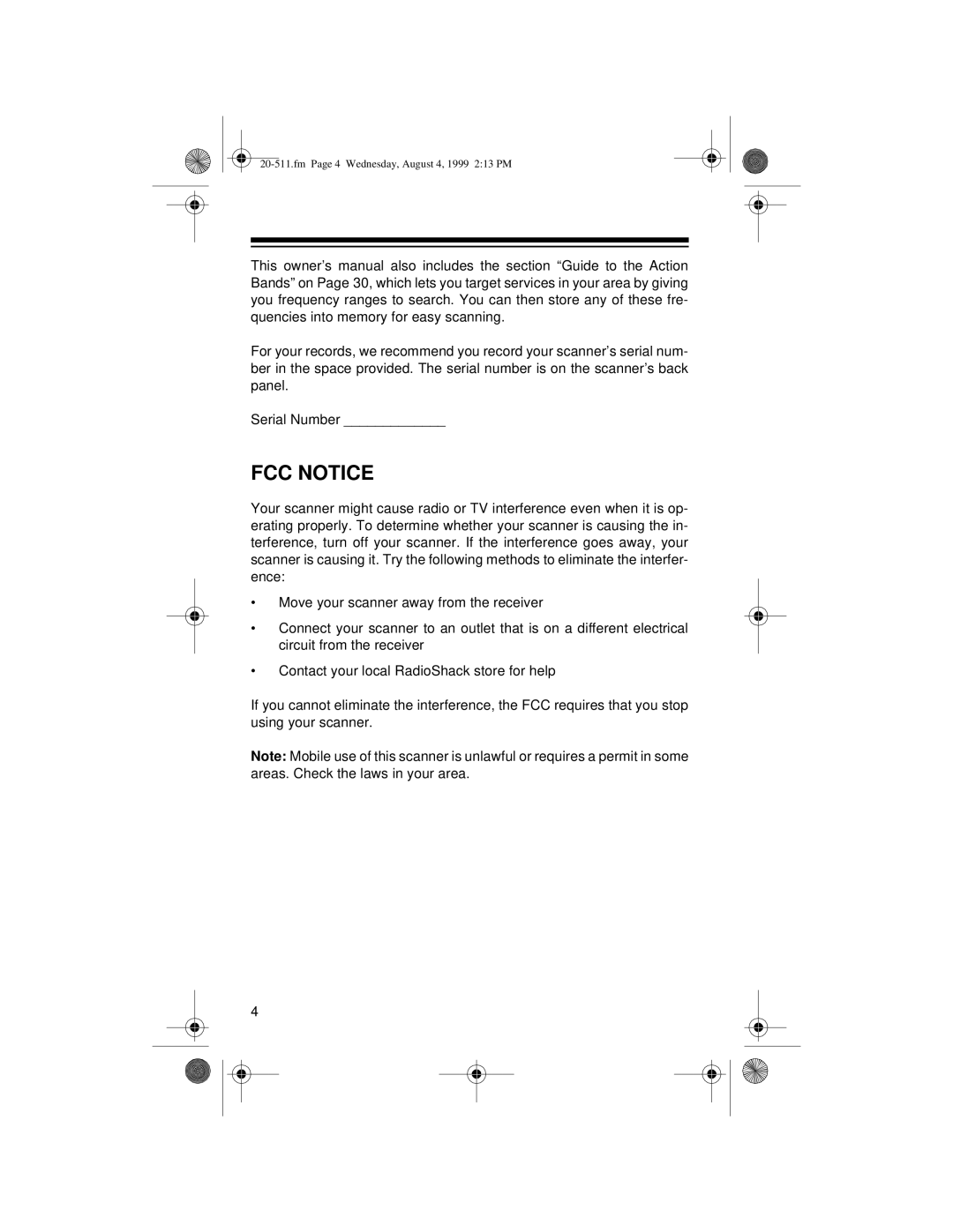 Radio Shack PRO-66 owner manual FCC Notice 