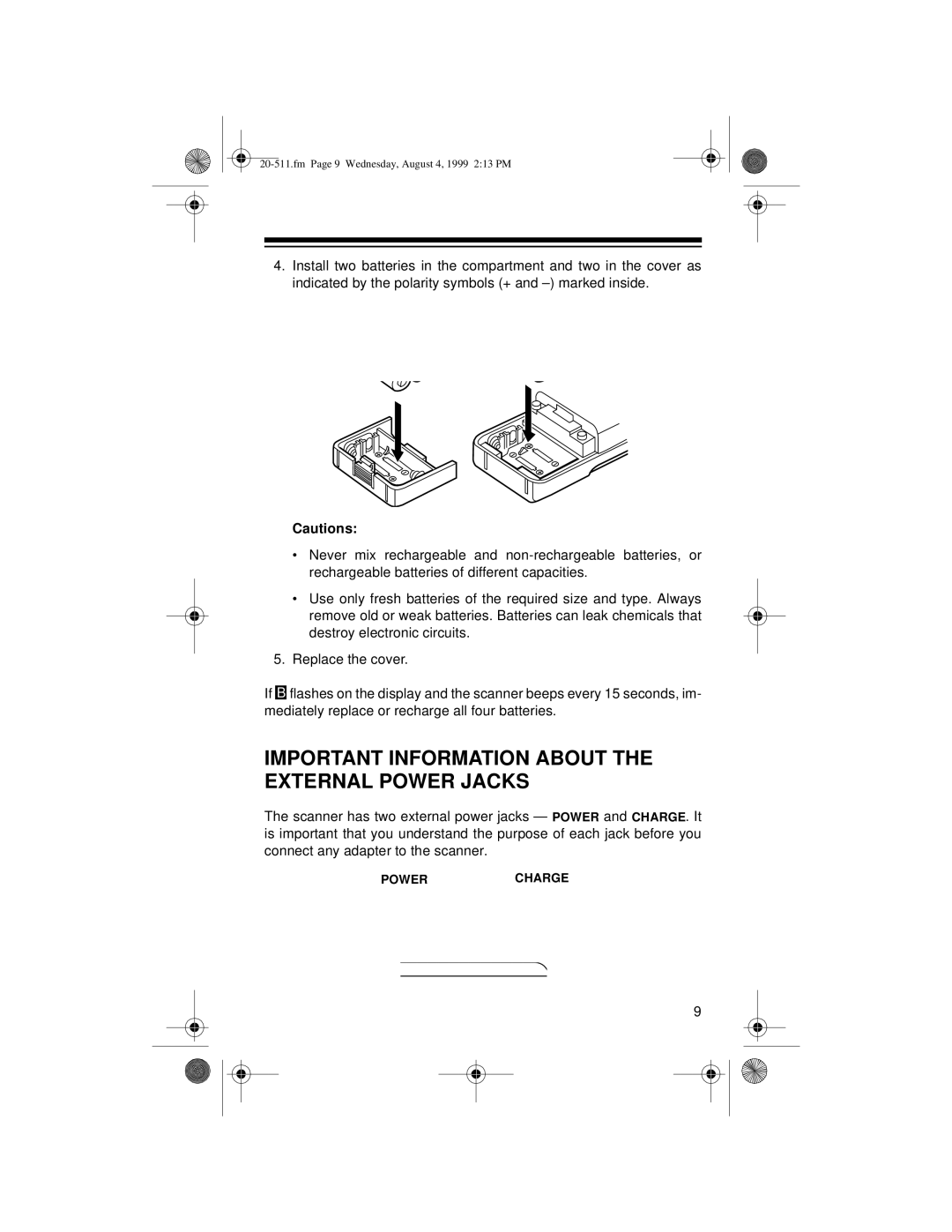 Radio Shack PRO-66 owner manual Important Information about the External Power Jacks, Powercharge 