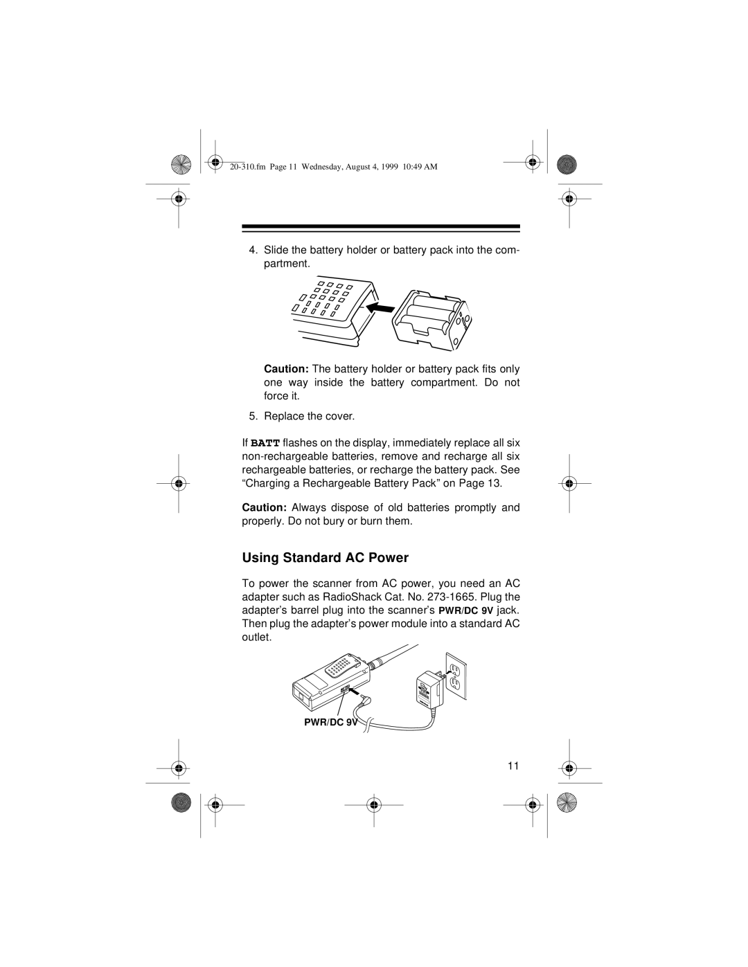 Radio Shack PRO-70 owner manual Using Standard AC Power 