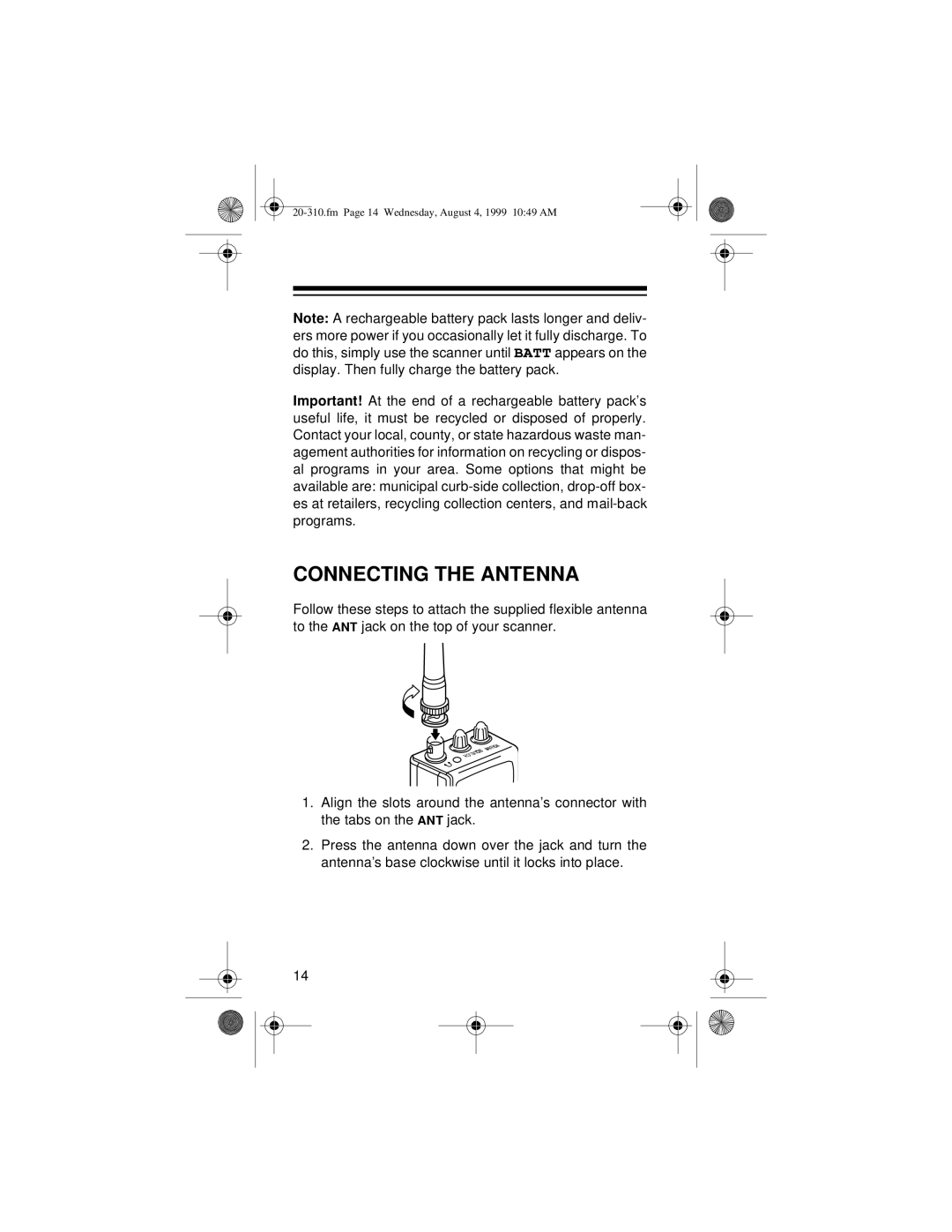 Radio Shack PRO-70 owner manual Connecting the Antenna 