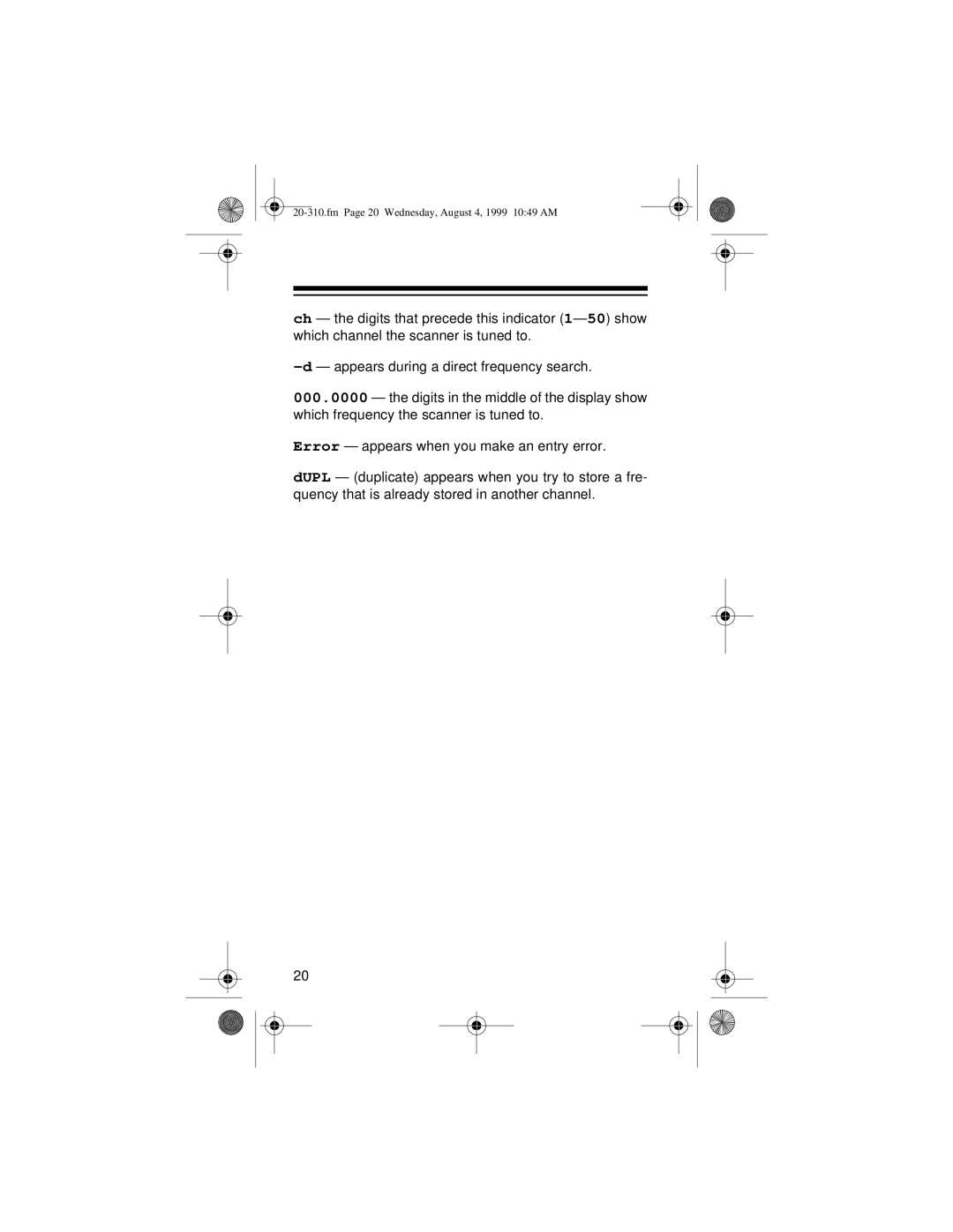 Radio Shack PRO-70 owner manual Fm Page 20 Wednesday, August 4, 1999 1049 AM 