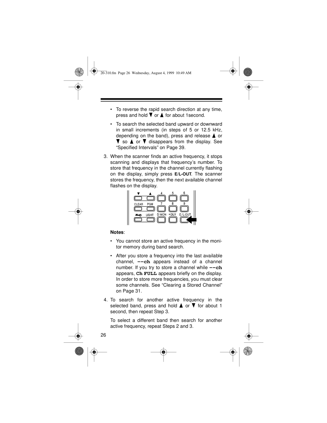 Radio Shack PRO-70 owner manual Fm Page 26 Wednesday, August 4, 1999 1049 AM 