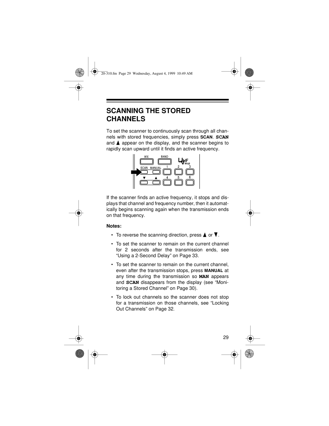 Radio Shack PRO-70 owner manual Scanning the Stored Channels 