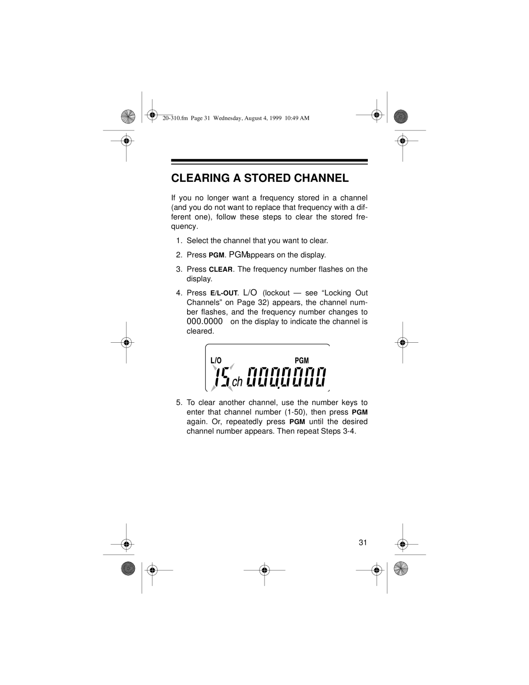 Radio Shack PRO-70 owner manual Clearing a Stored Channel 