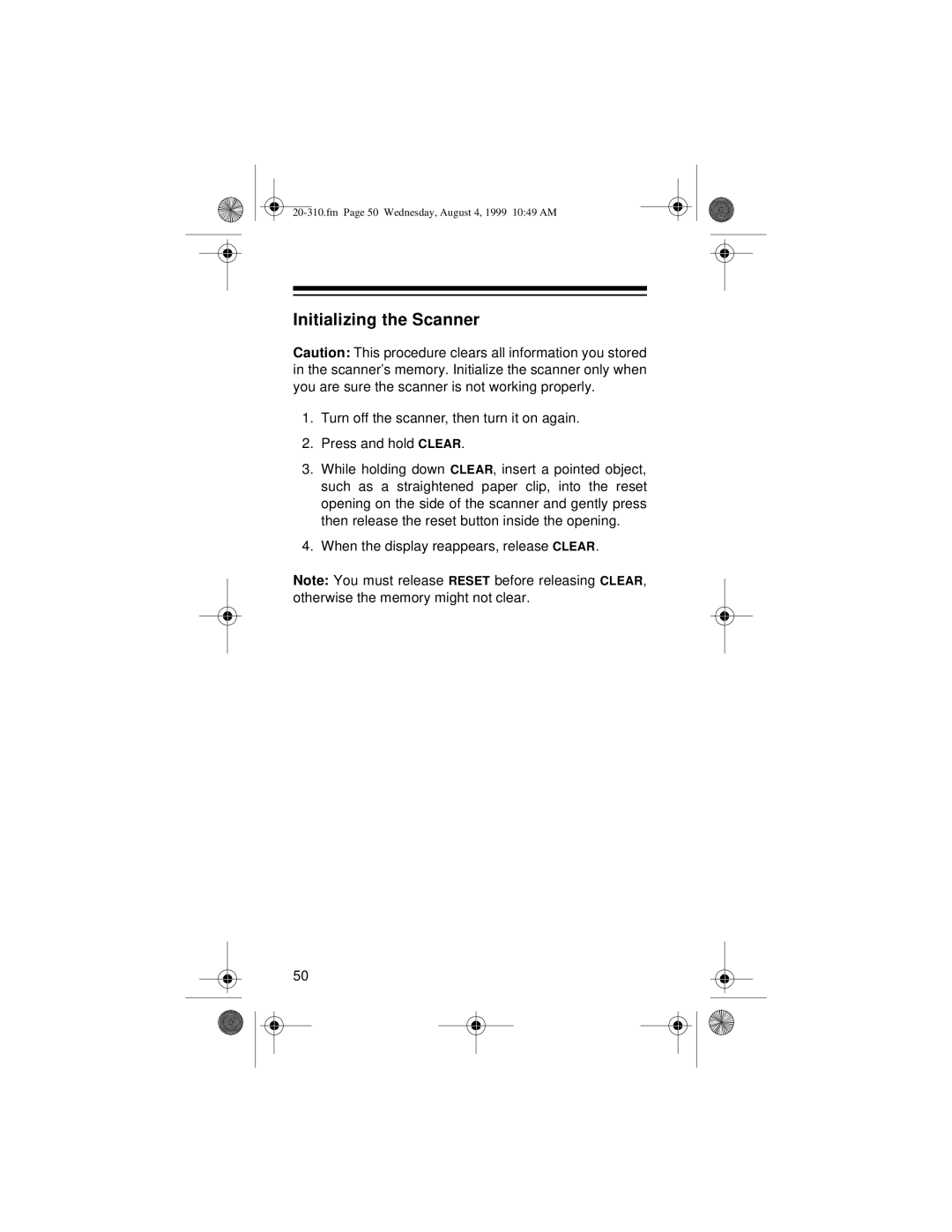 Radio Shack PRO-70 owner manual Initializing the Scanner 