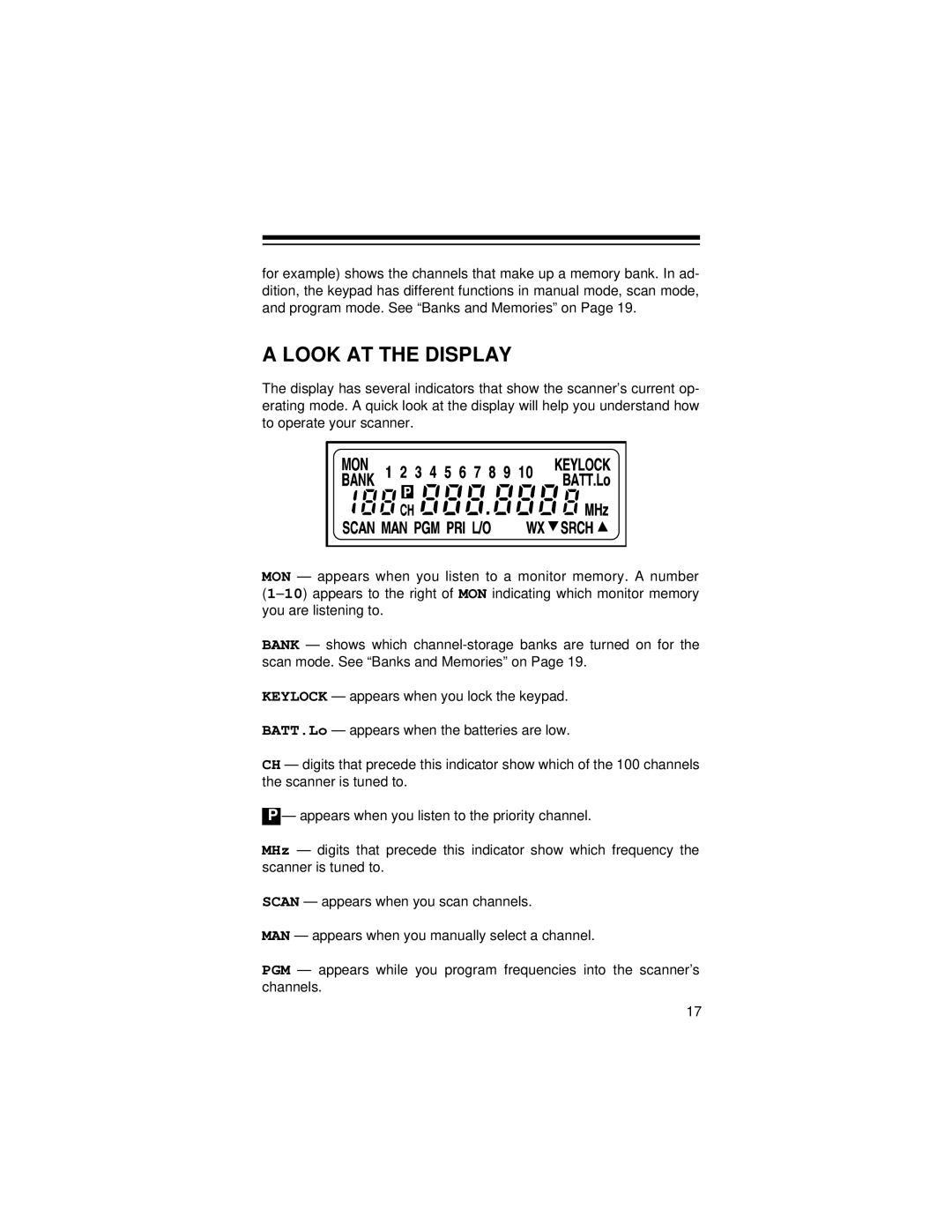 Radio Shack Pro-71 owner manual Look AT the Display 