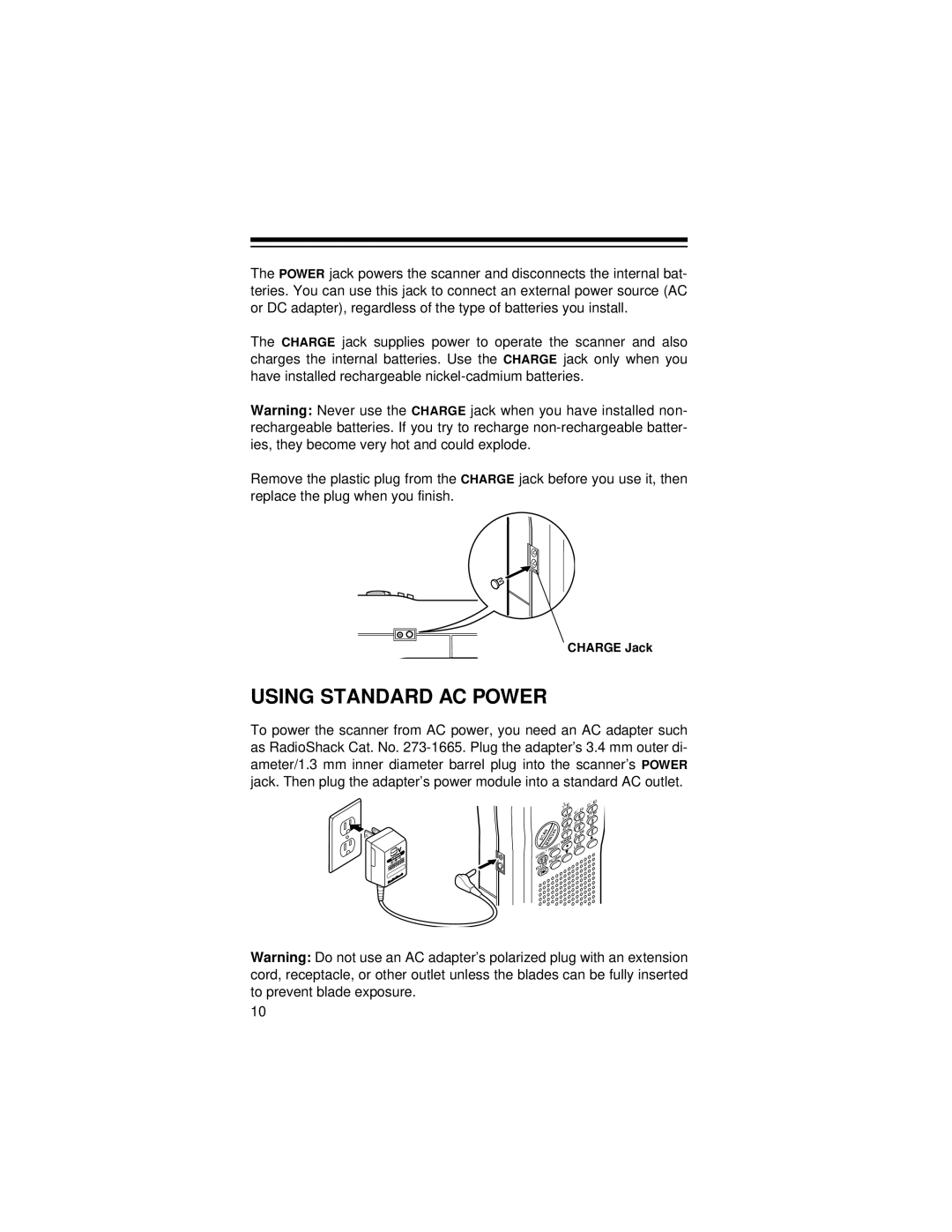 Radio Shack Pro-71 owner manual Using Standard AC Power 