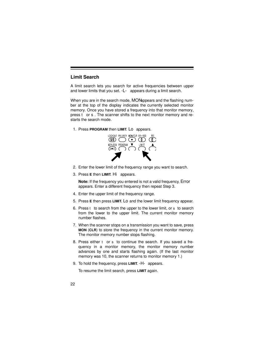 Radio Shack Pro-71 owner manual Limit Search 