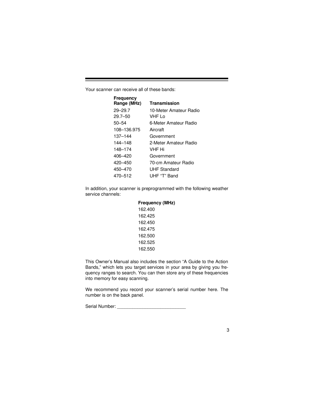 Radio Shack Pro-71 owner manual Frequency Range MHz Transmission, Frequency MHz 