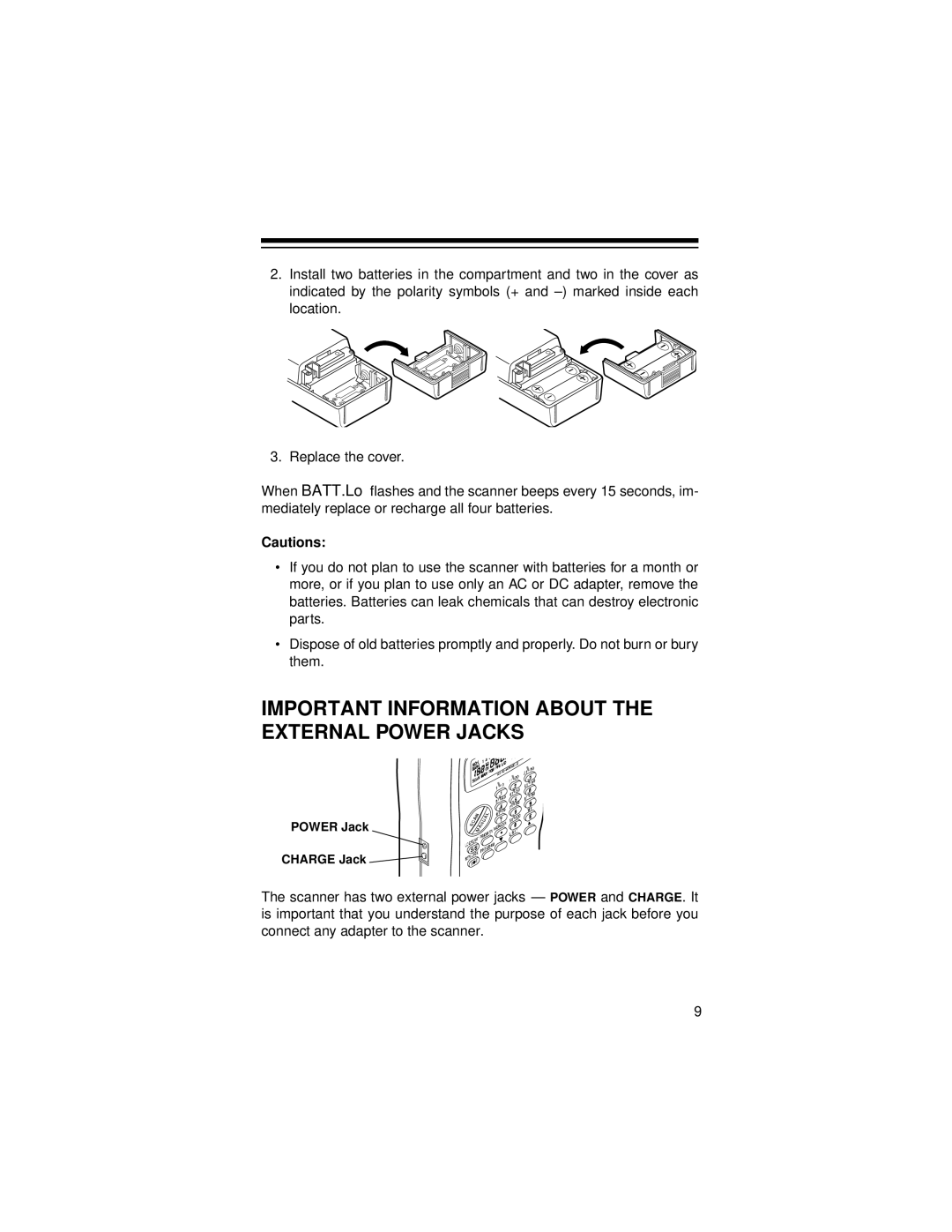 Radio Shack Pro-71 owner manual Important Information about the External Power Jacks 