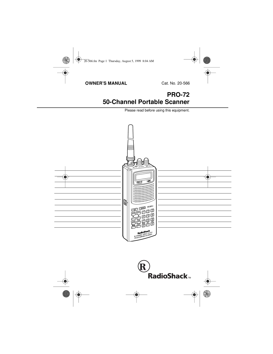 Radio Shack owner manual PRO-72 50-Channel Portable Scanner 