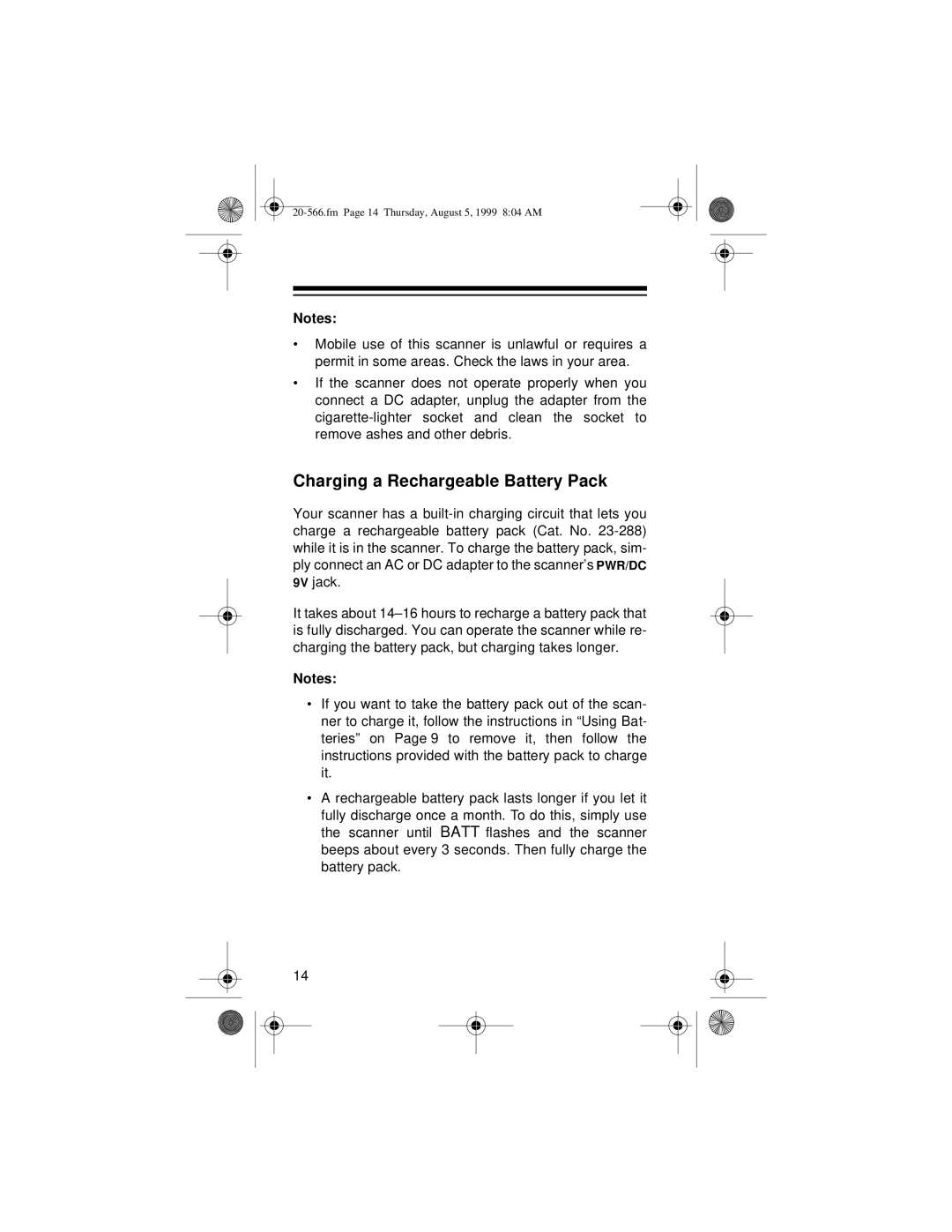 Radio Shack PRO-72 owner manual Charging a Rechargeable Battery Pack 