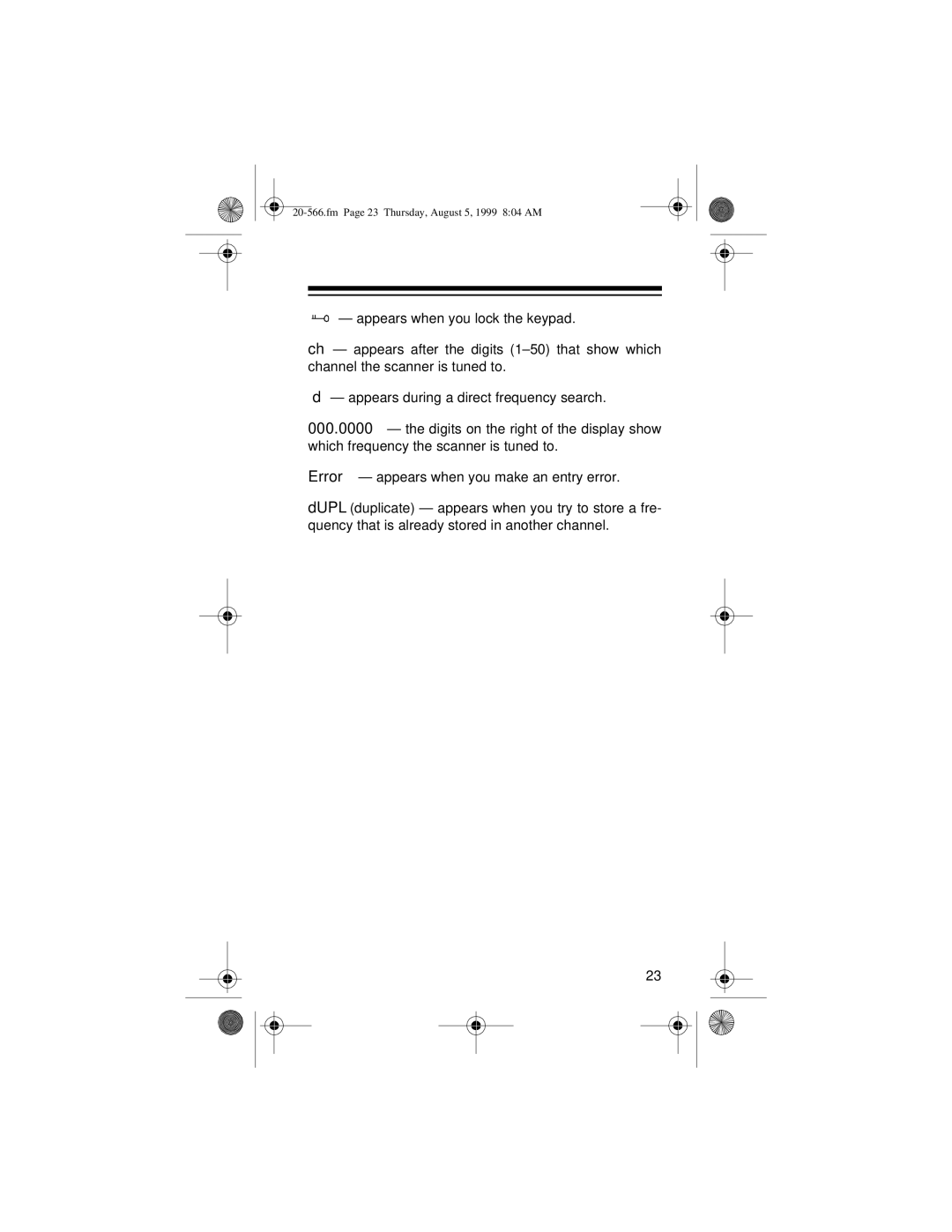 Radio Shack PRO-72 owner manual Fm Page 23 Thursday, August 5, 1999 804 AM 