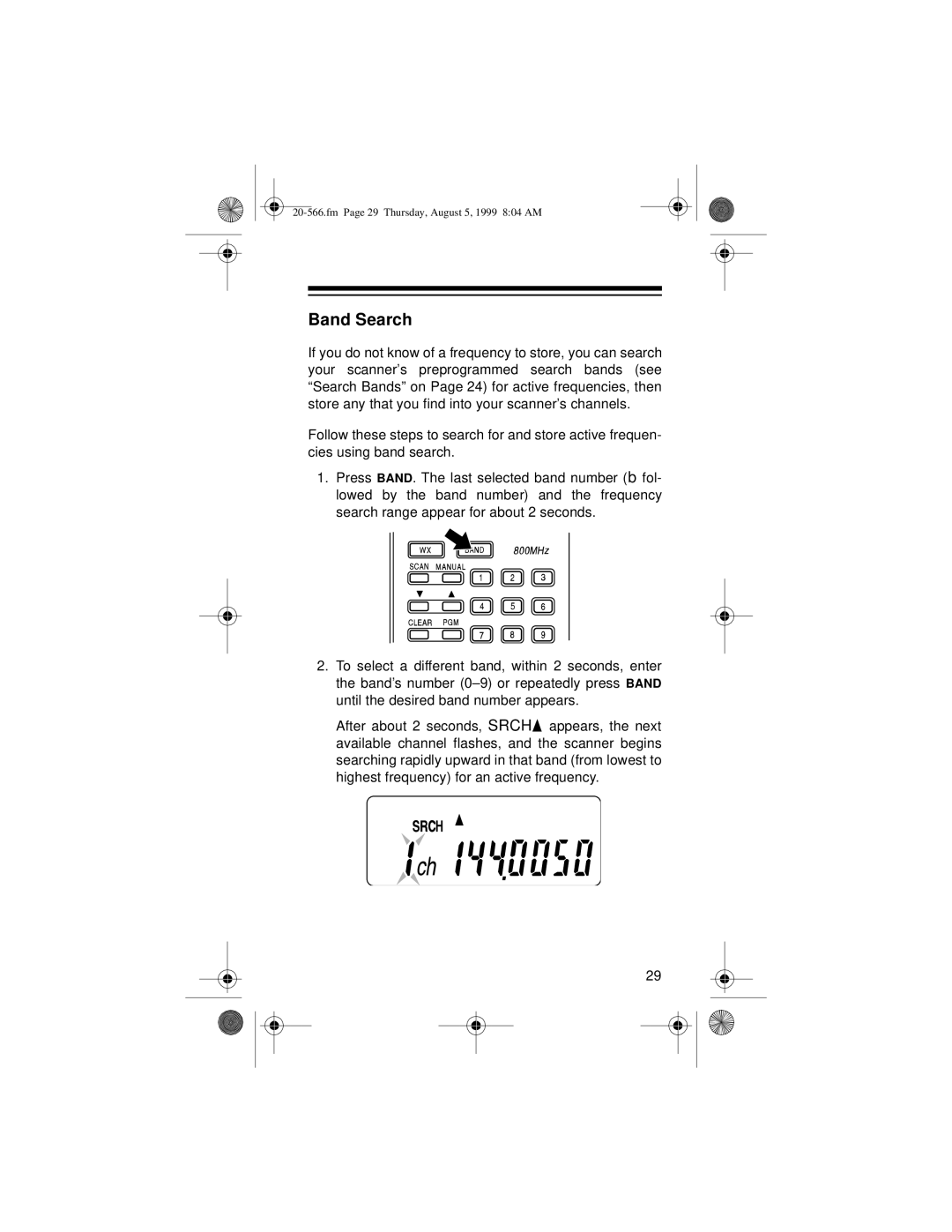 Radio Shack PRO-72 owner manual Band Search 