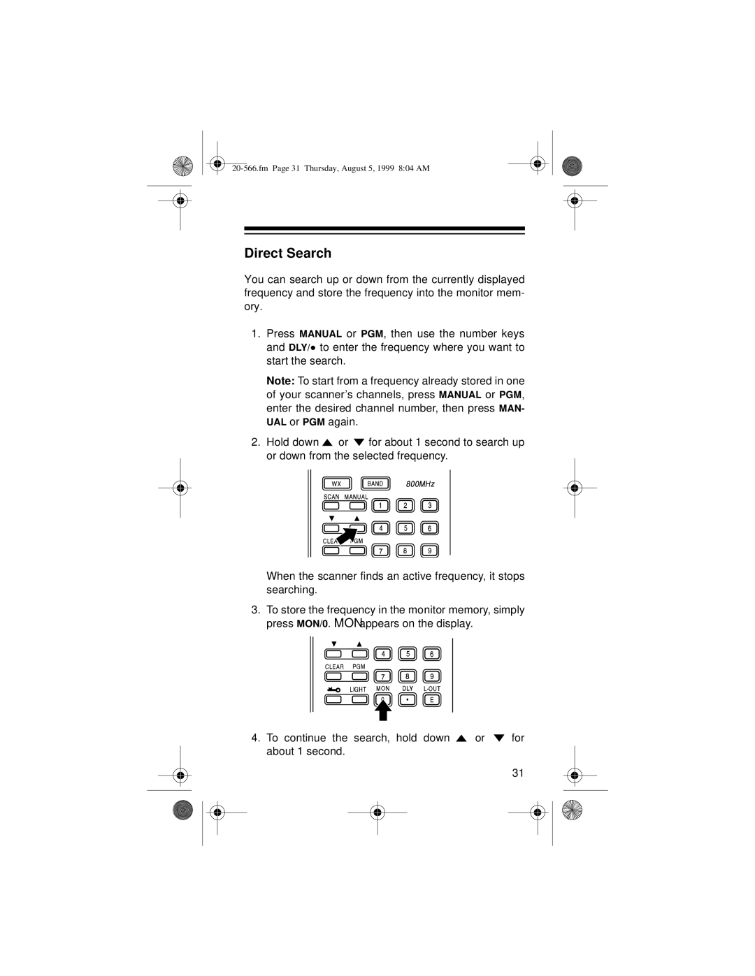 Radio Shack PRO-72 owner manual Direct Search 