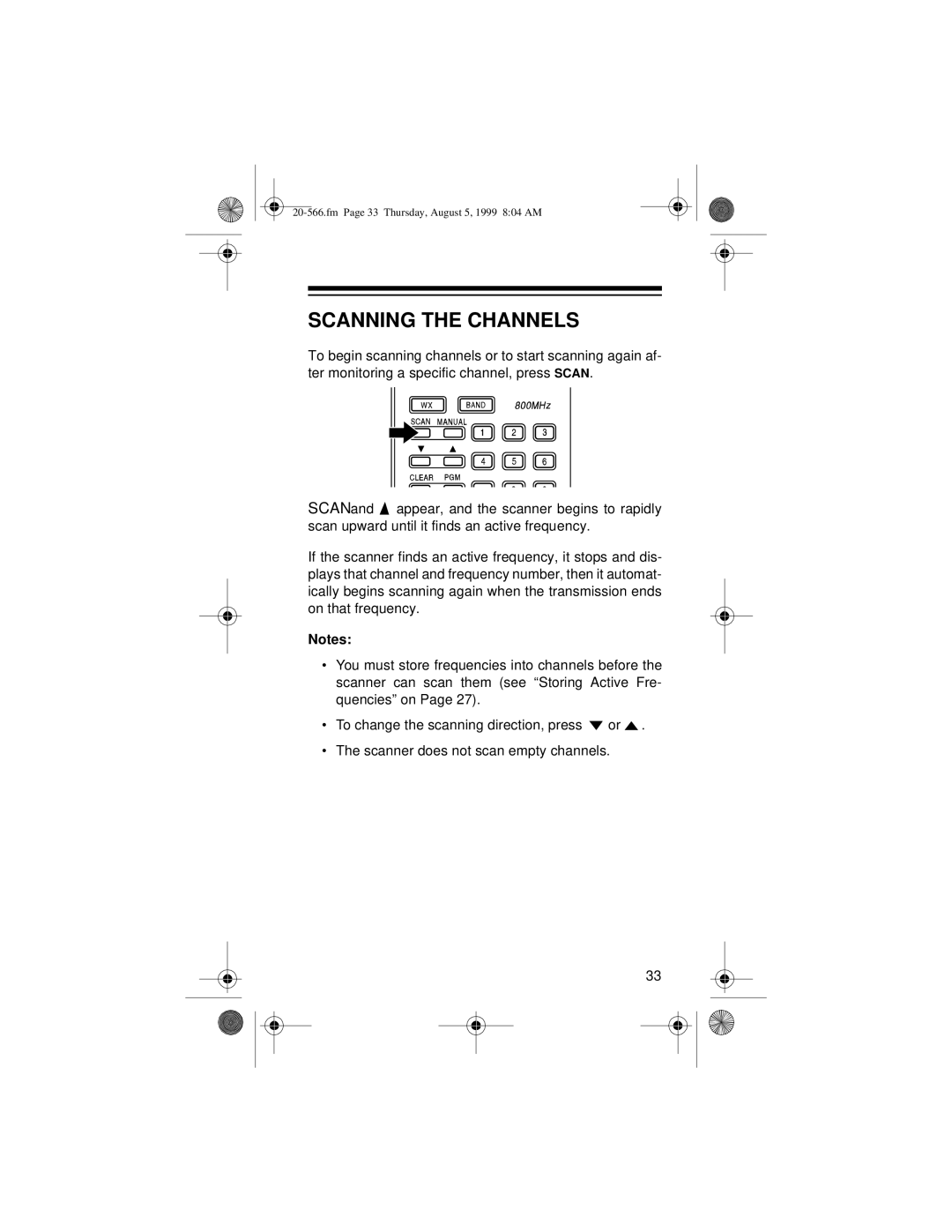 Radio Shack PRO-72 owner manual Scanning the Channels 