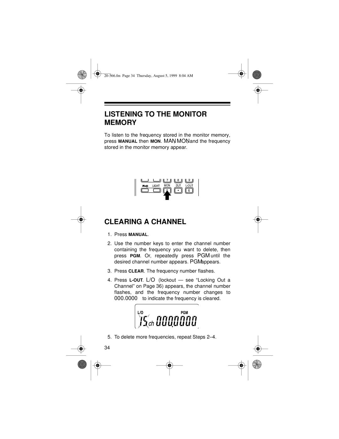 Radio Shack PRO-72 owner manual Listening to the Monitor Memory, Clearing a Channel 