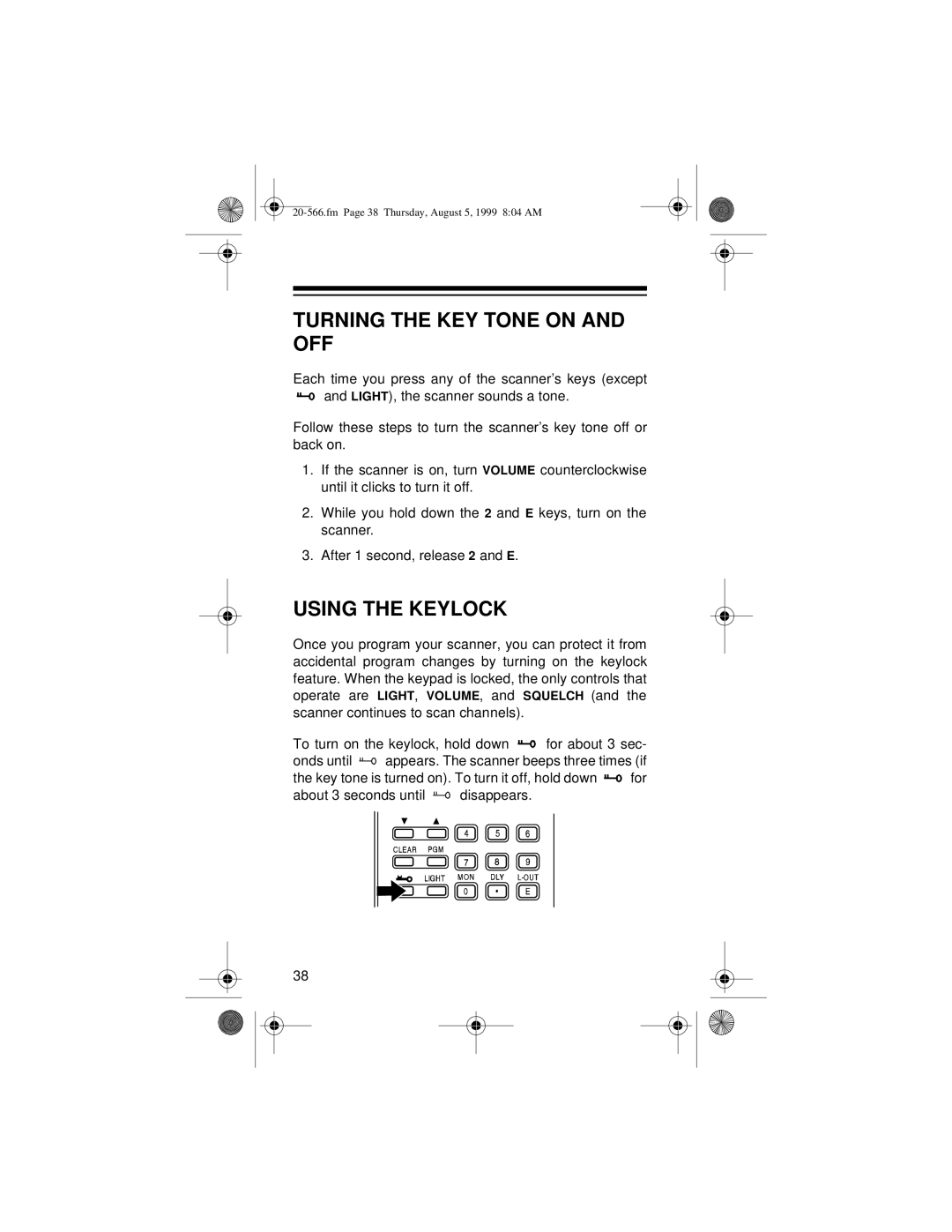 Radio Shack PRO-72 owner manual Turning the KEY Tone on and OFF, Using the Keylock 