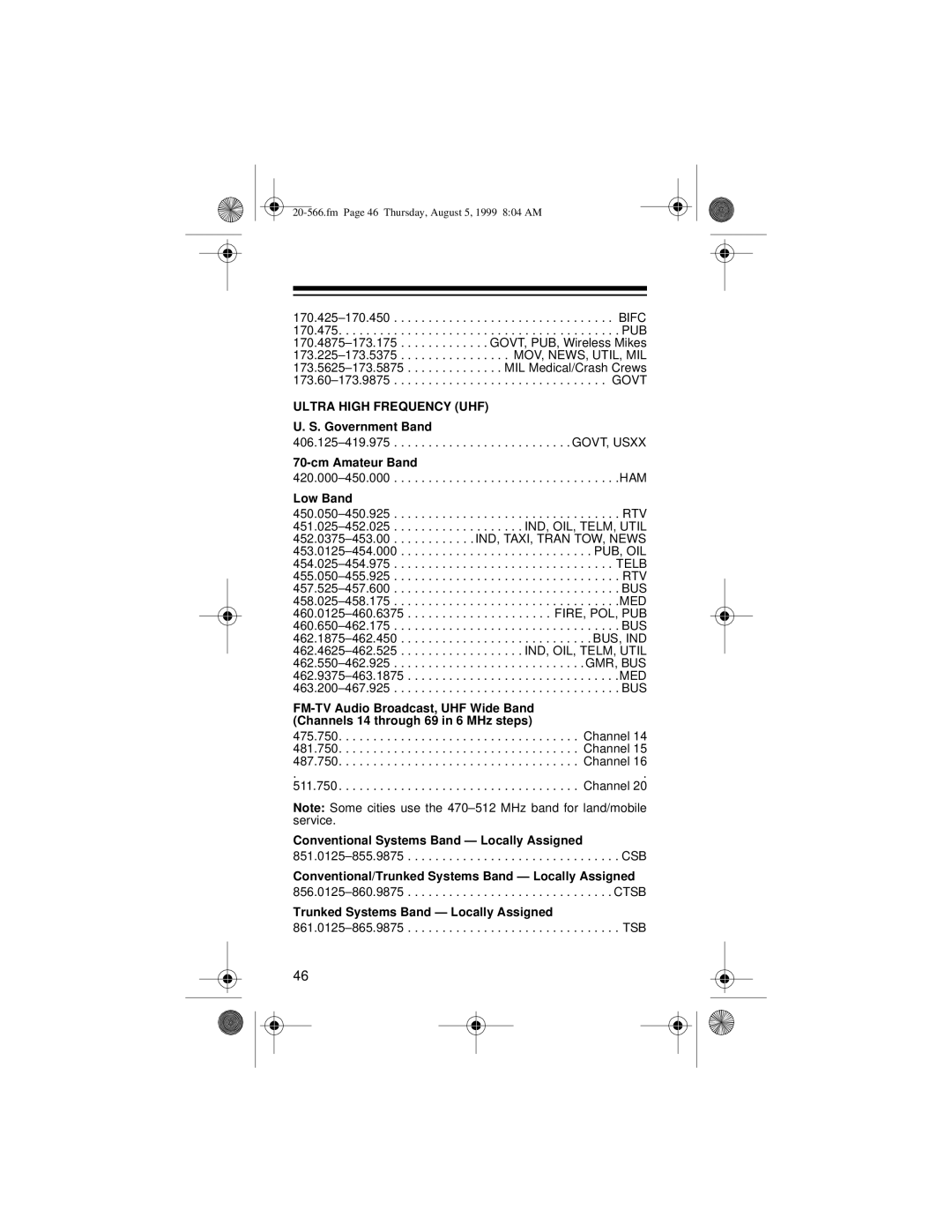 Radio Shack PRO-72 owner manual Ultra High Frequency UHF 